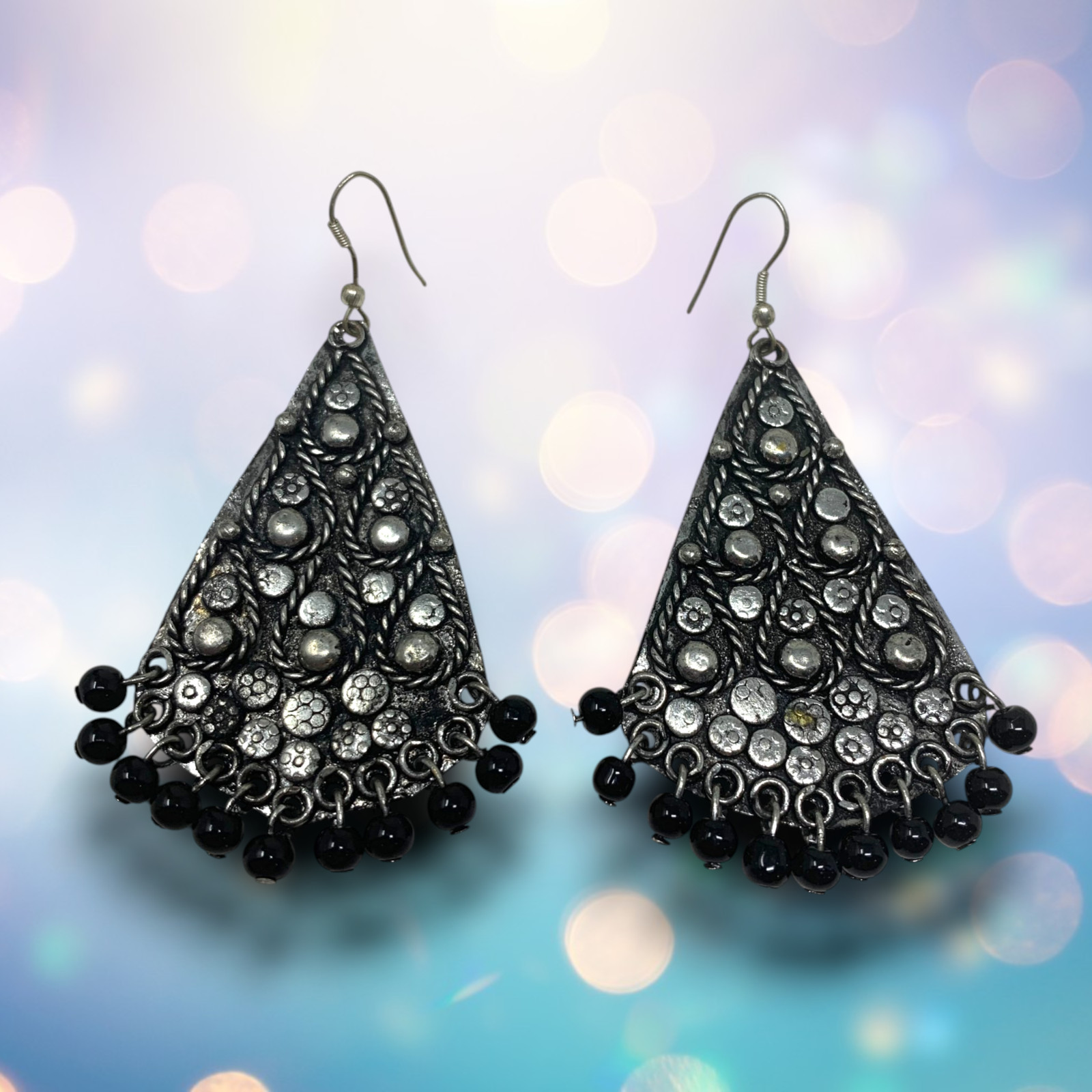 Vintage 1980’s Silver Metal Modernist Dangle Pierced Earrings 2″ Couture Mogul