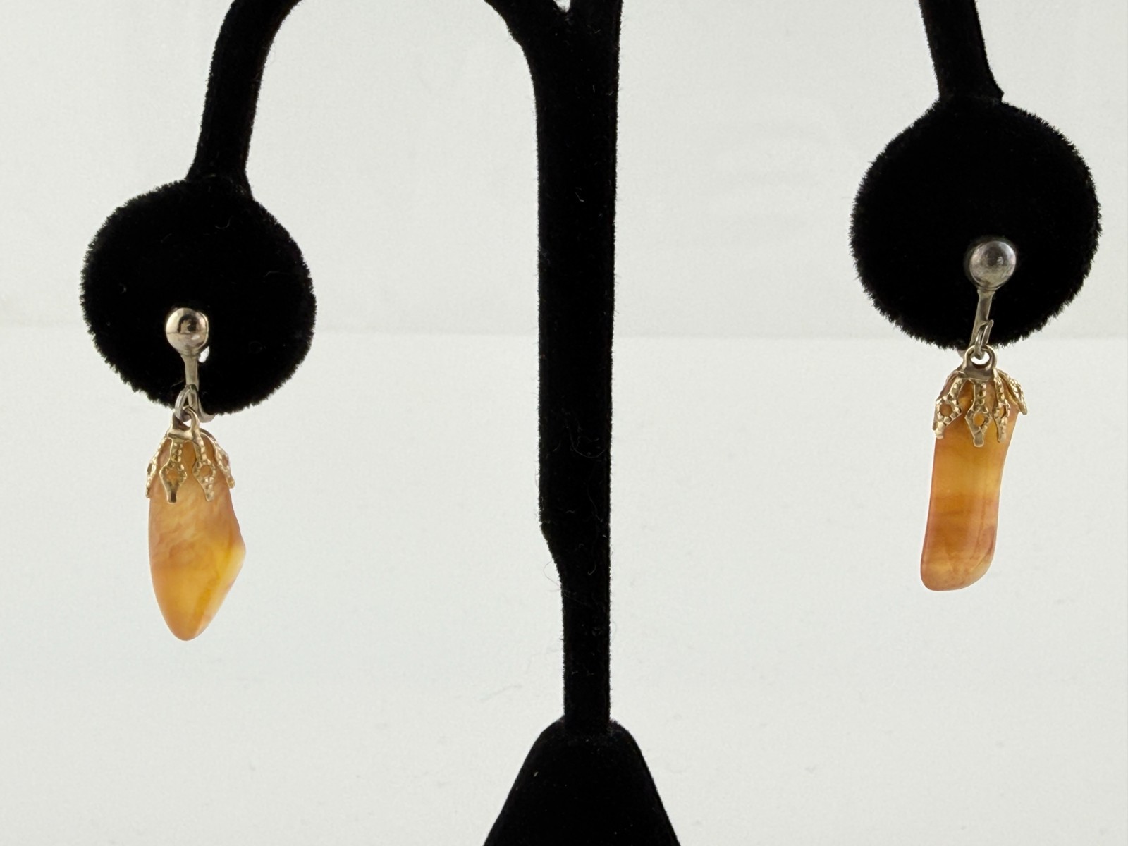 Vintage Costume Orange Banded Agate Screwback Earrings Screw Backs 1.25 Inches