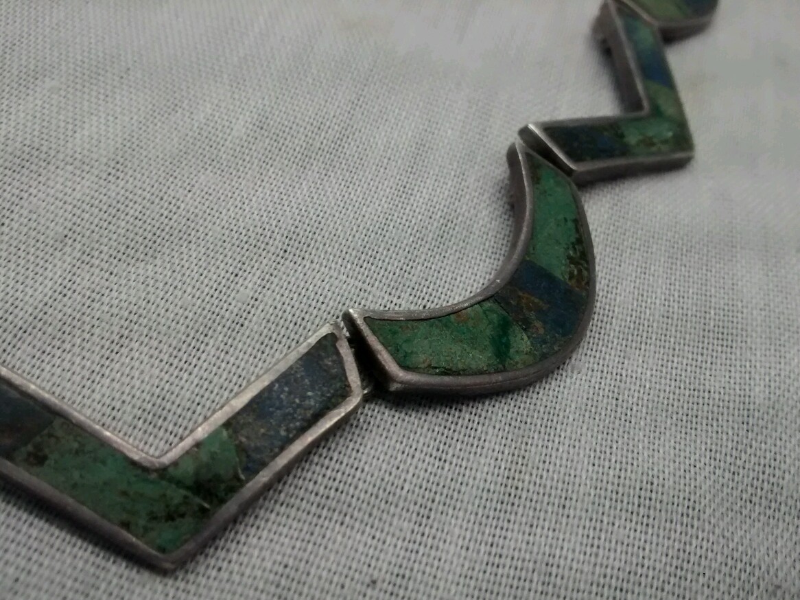 Pretty vintage Los Castillo Taxco sterling 925 turquoise inlay links necklace