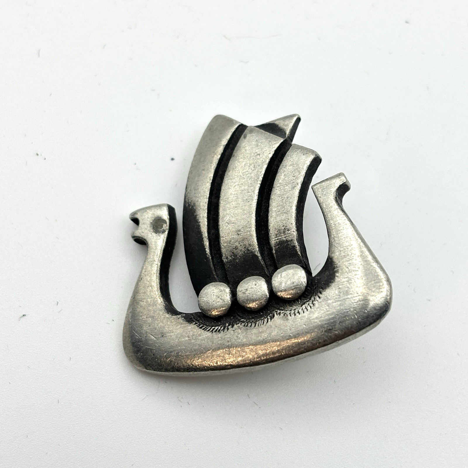 Vintage Brooch Pin Signed R Tennesmed Sweden Modernist Pewter Nordic Boat Ship
