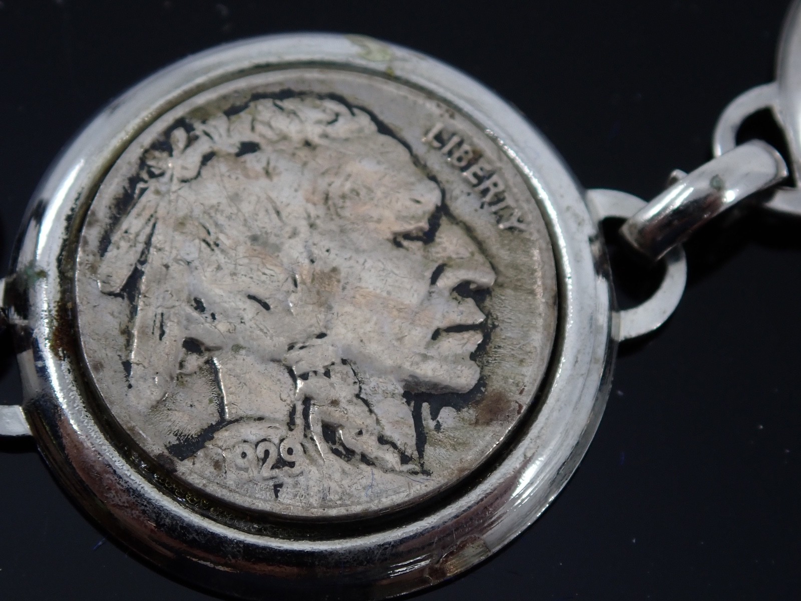 Vintage 1929 Buffalo Nickel Coin Bracelet Handcrafted Silver Tone Mounts