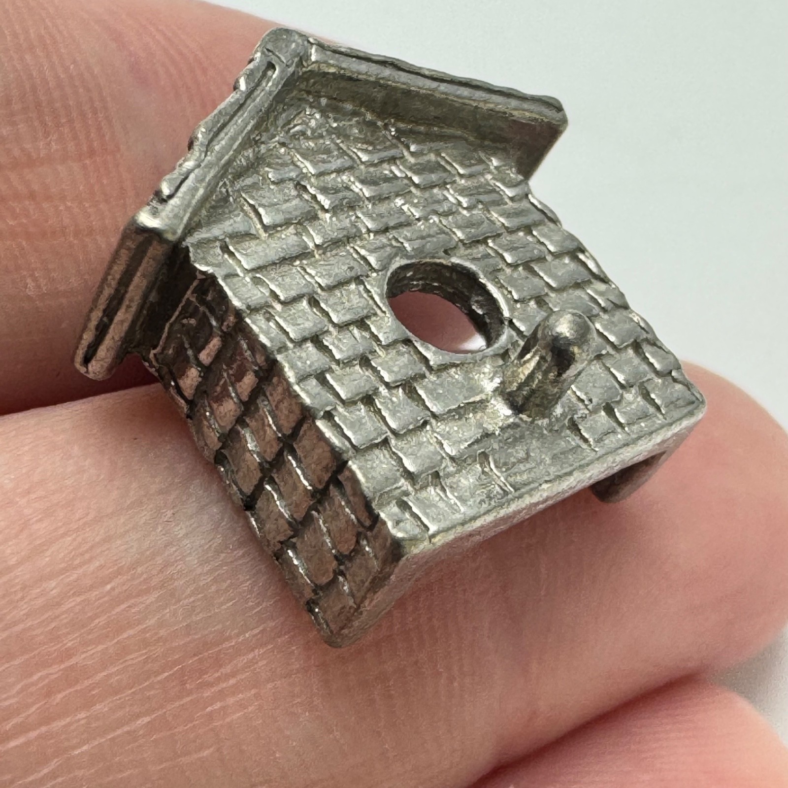 Vintage Clift Pewter Birdhouse Cottage Brick Texture Rustic Garden Lapel Pin