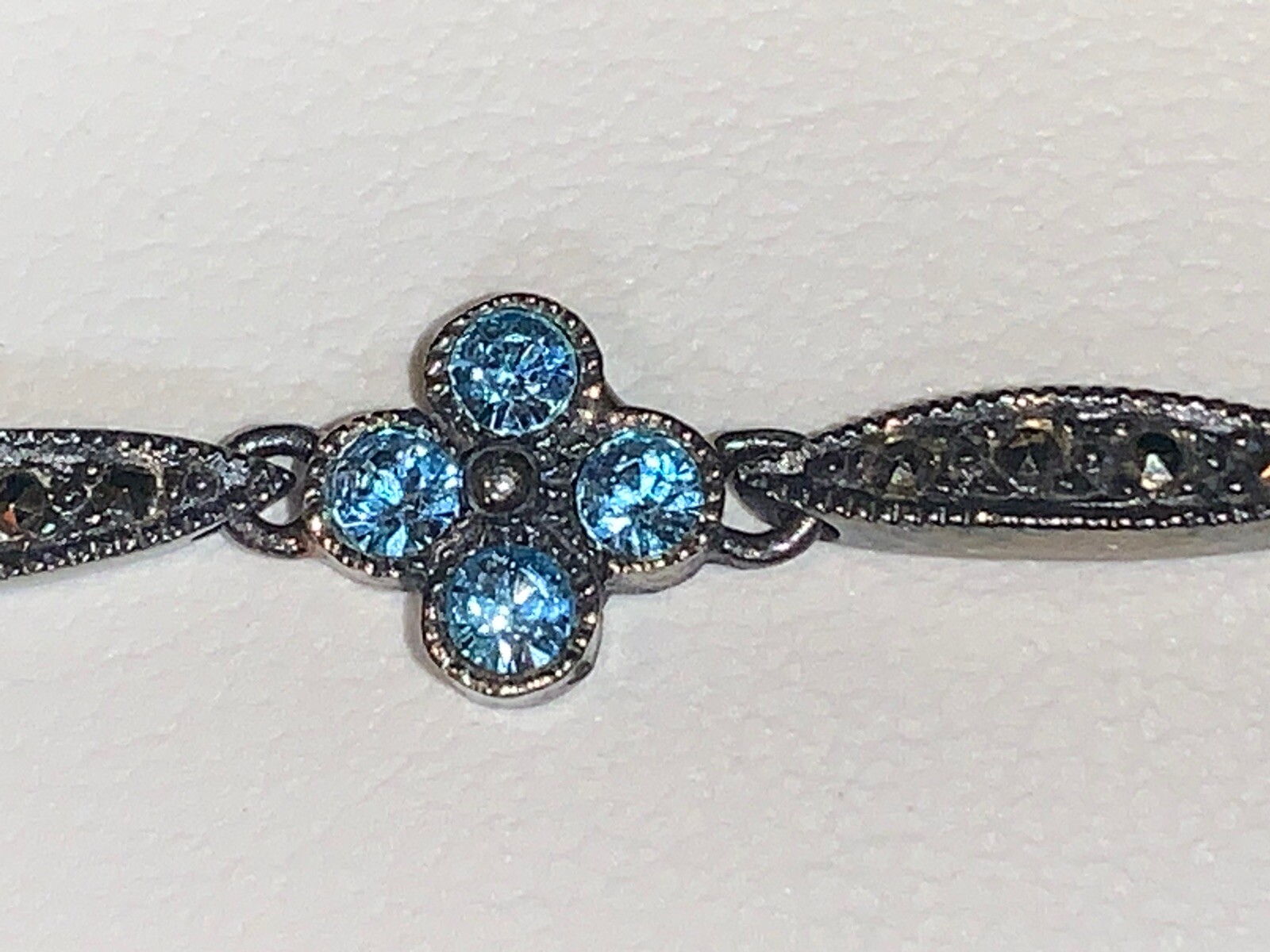 Vintage 7.5” DBJ Dee Berkeley Sterling Silver Marcasite Bracelet with Blue Gems