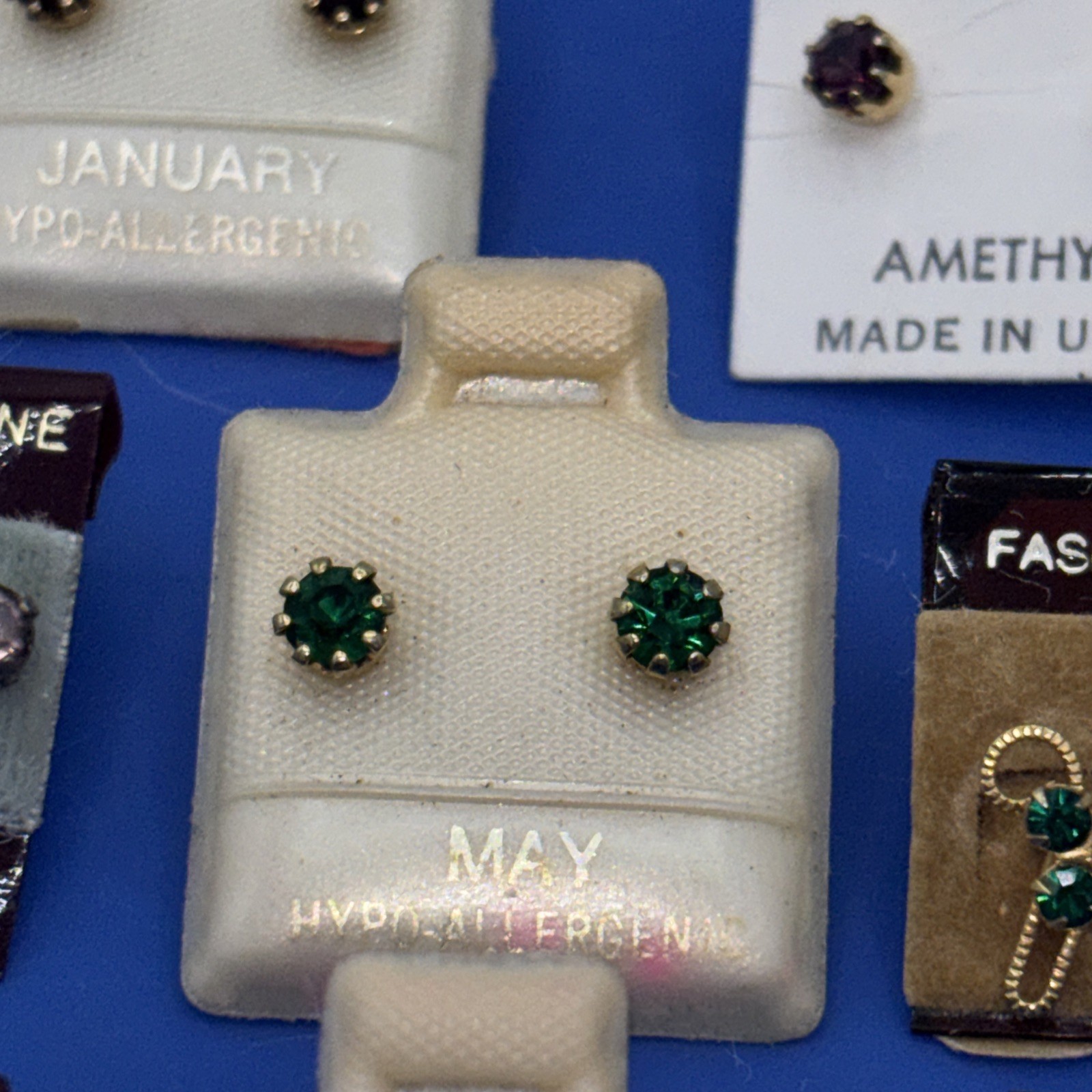 Vintage NOS Birthstone Earrings Lot January February May August Pierced