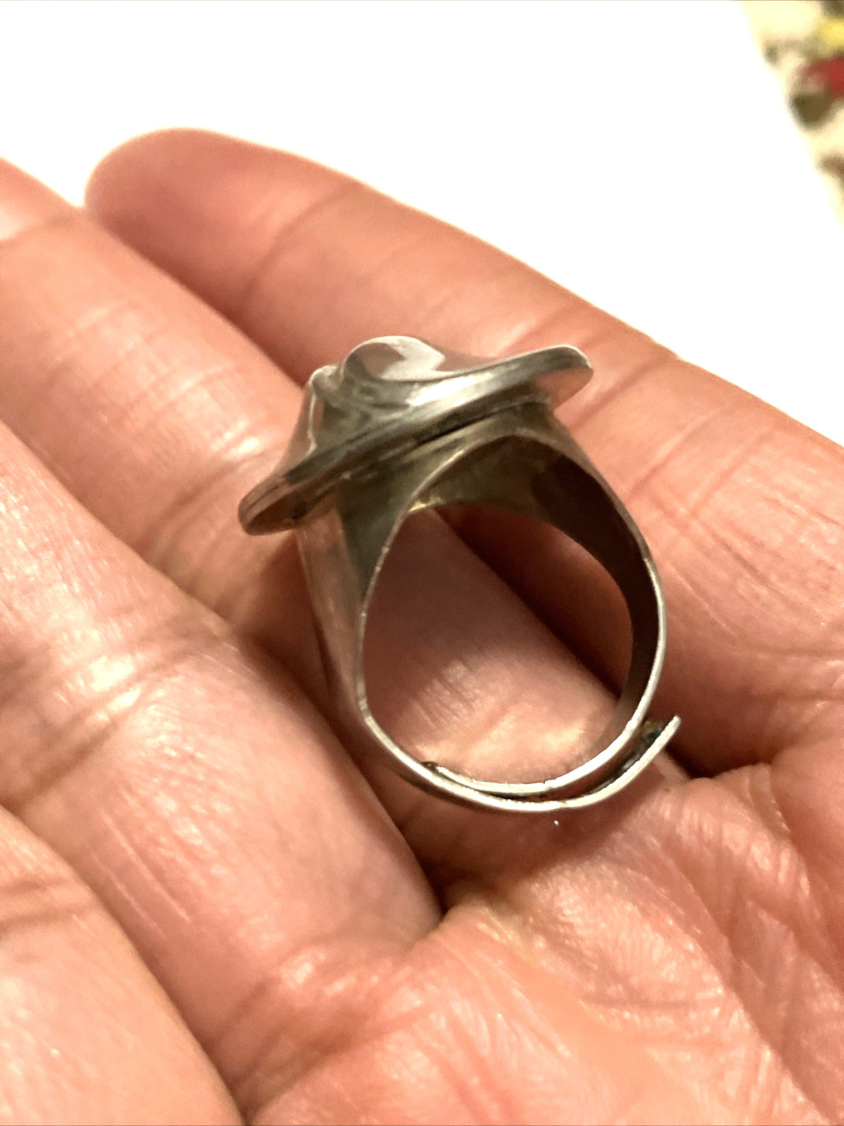 Vintage 1970s MCM Modernist Sterling S?Dome Ring Folded Wave Adjustable Band