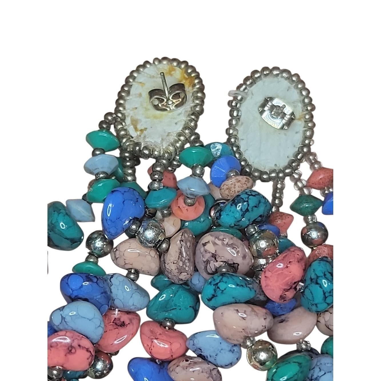 Vintage Colorful Faux Stone Bead Loop Earrings Statement Dangle Post Earrings