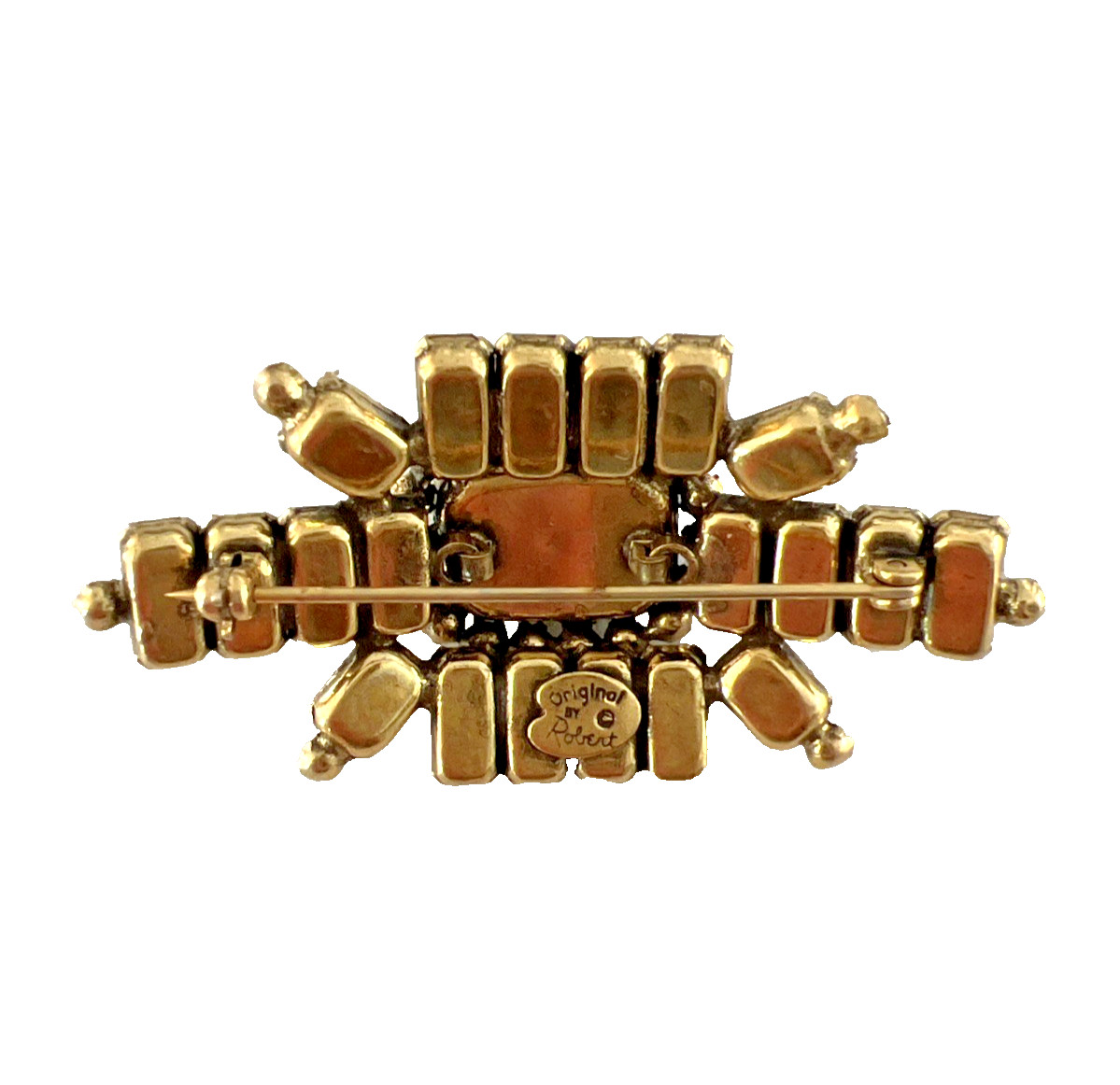 VTG. SIGNED ORIGINAL by ROBERT AMBER RHINESTONE BROOCH / RARE DESIGN