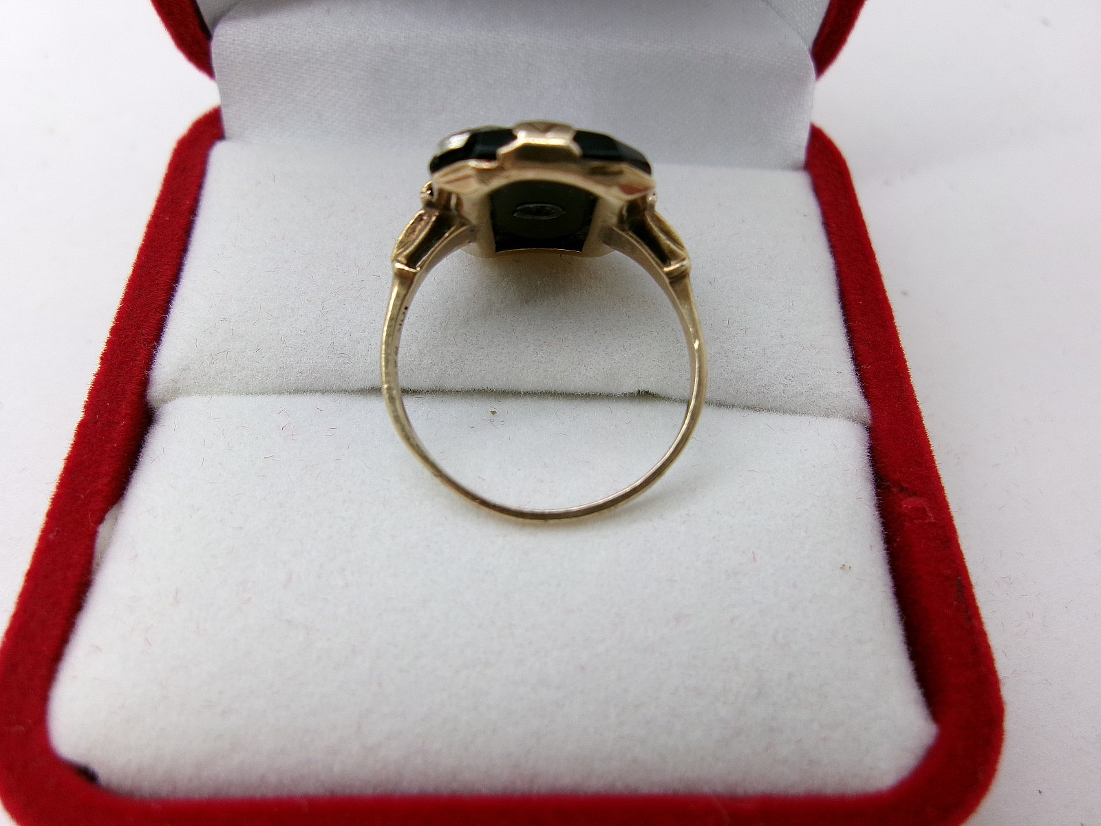 ❤️ Antique Vintage 10K Solid Yellow Gold Ladies’ Black Onyx & Dia Acc Ring 7-1/4