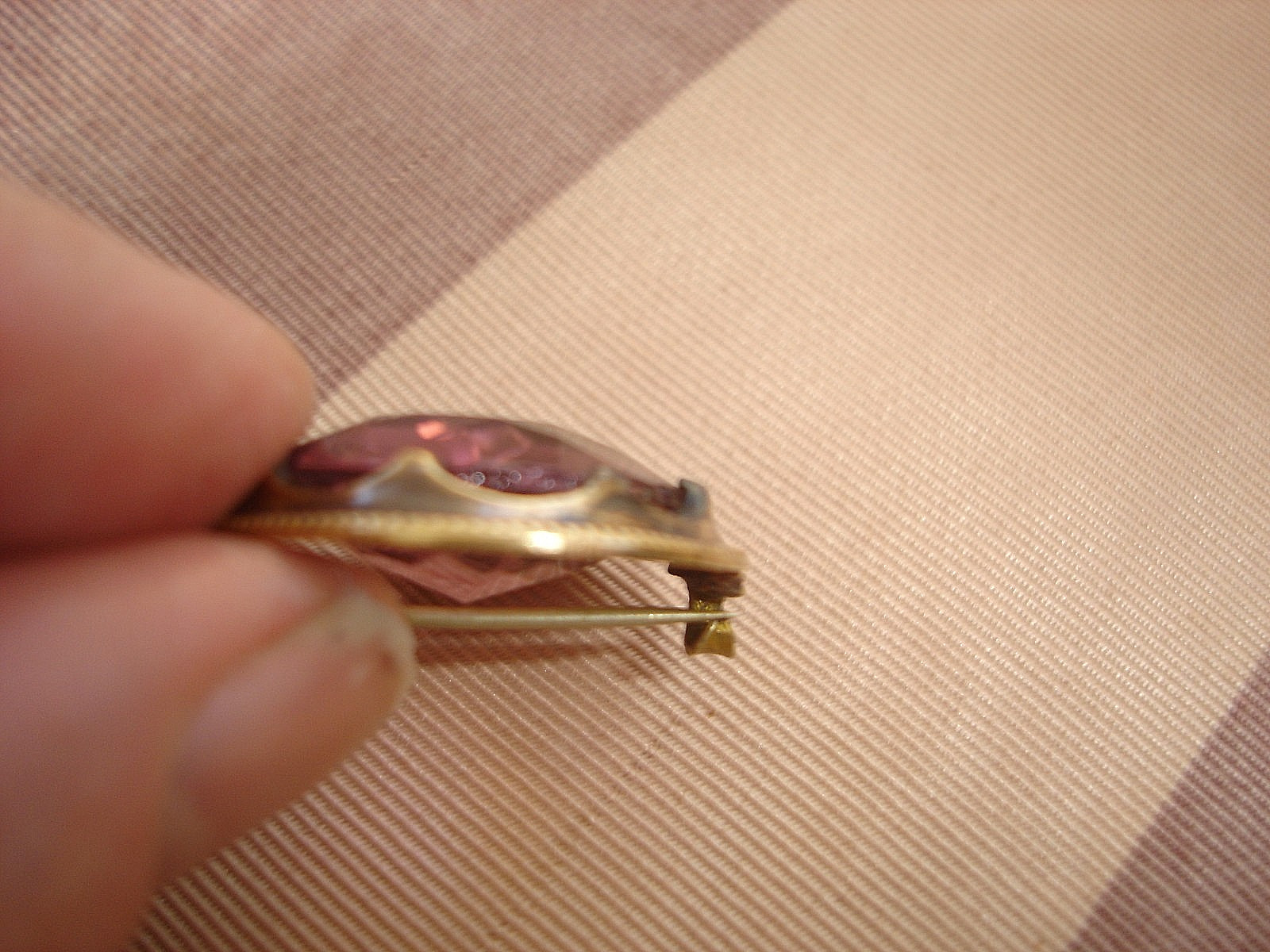 Antique C-Clasp Amethyst Faceted Glass Open Back 1 Inch Round Pin Brooch