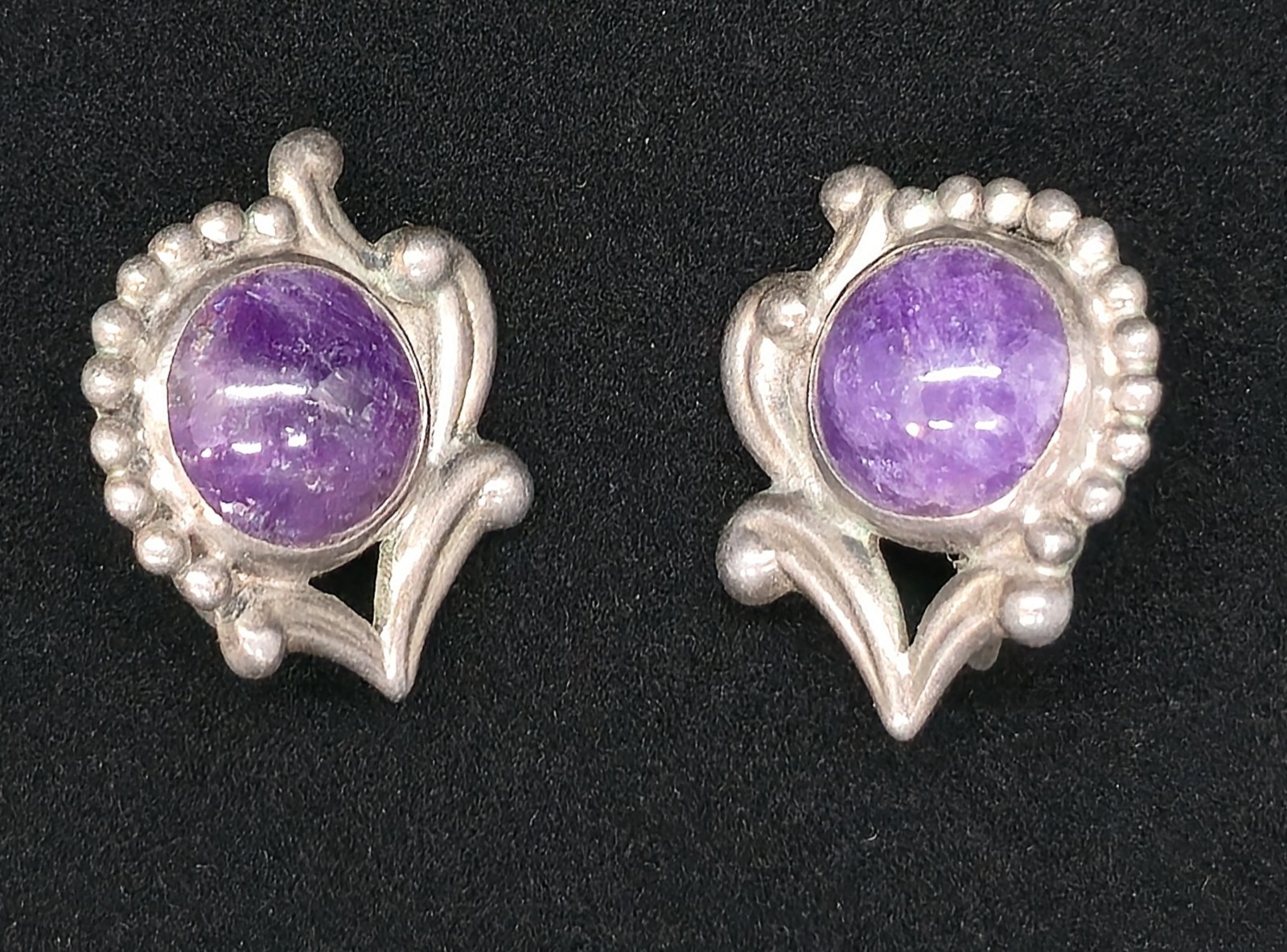 Vtg Signed Los Castillo 695 Sterling Silver Amethyst Clip On Earrings