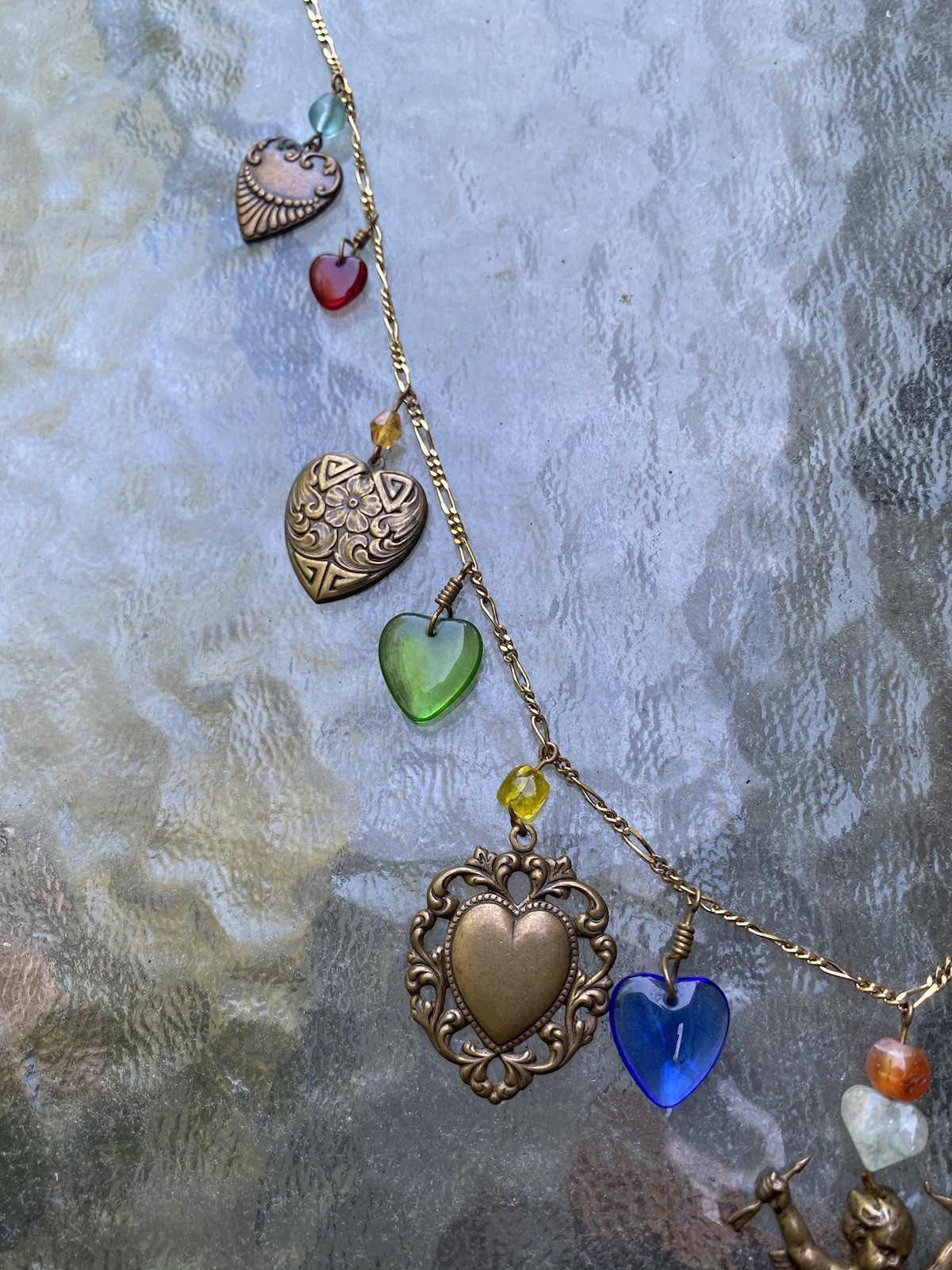 Vintage Glass Works Studio Charm Necklace GWS Cupid Heart Angel Costume Jewelry