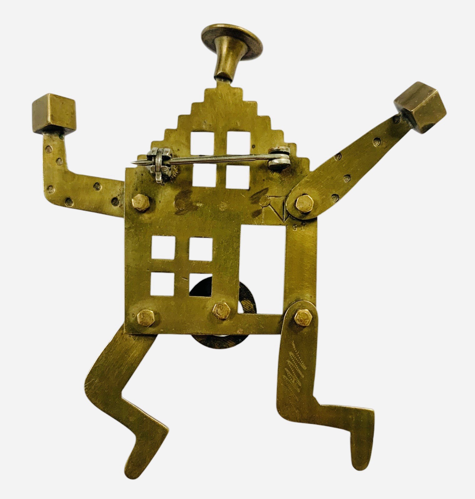 Vintage Thomas Mann Steampunk Modernist Industrial Brooch Pin House Person Robot