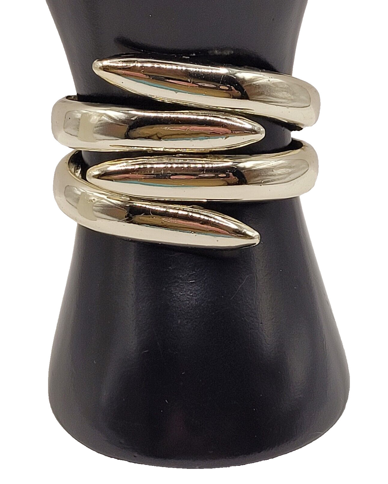 Silver Tone Modernist & Brutalist Hinged Cuff Open Metal Costume Bracelet 1980s