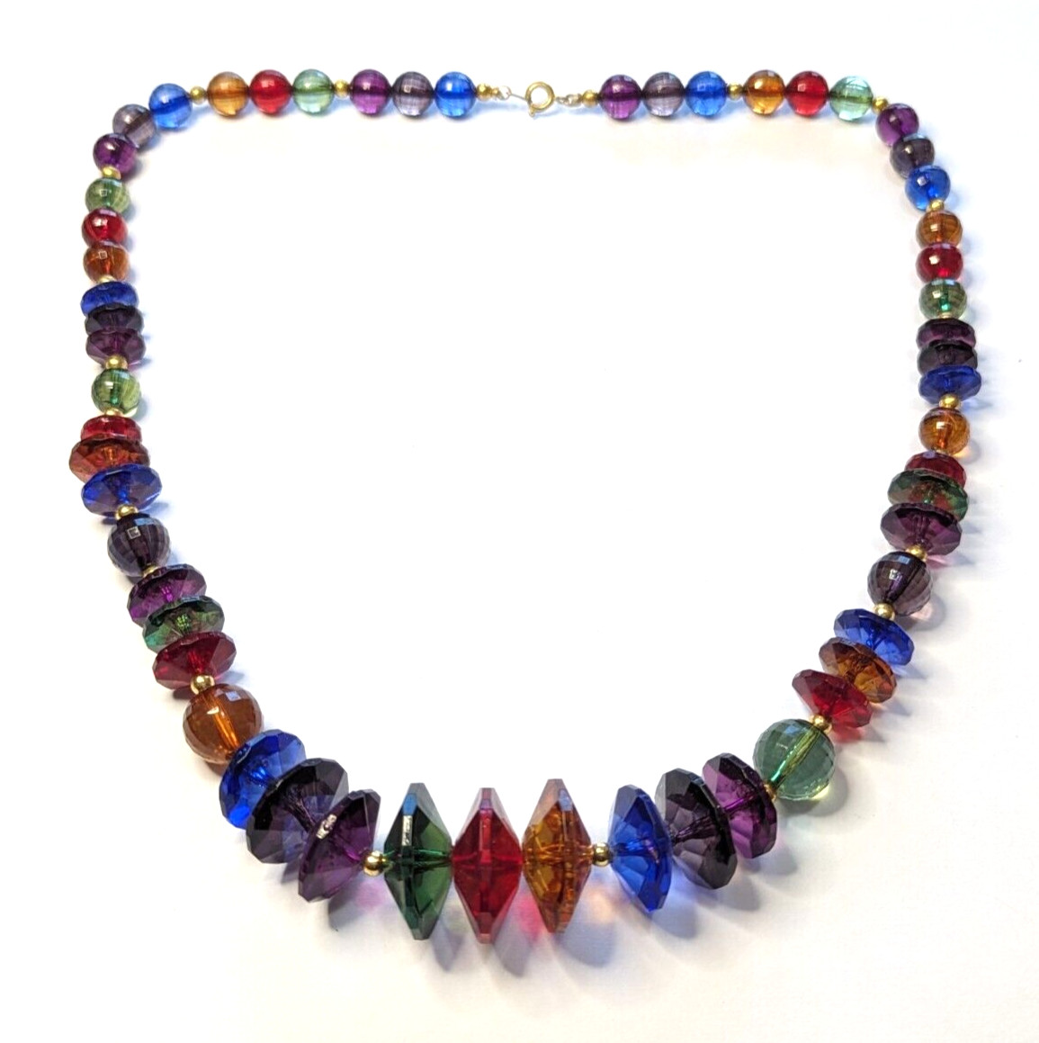 Vintage Multi Color Acrylic Multi Shape Faceted Beaded Statement Necklace 24″