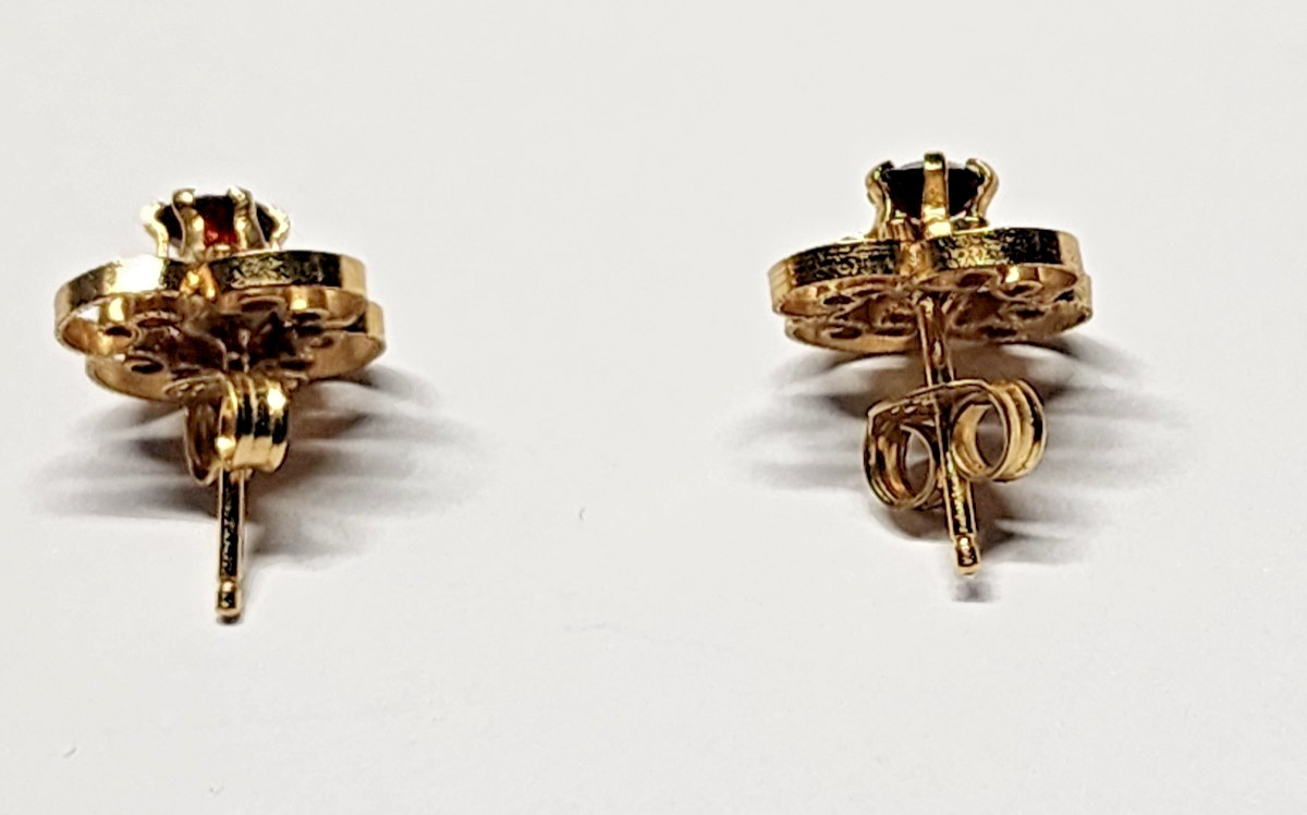 Vintage ING 12K Gold Filled Filigree earings, Smoky Quartz Retro Flower