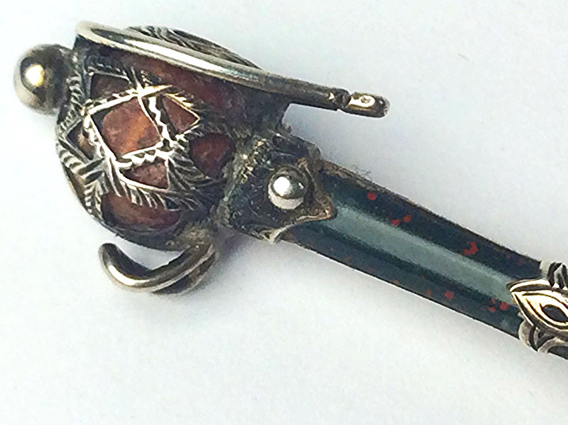 Antique Victorian Scottish agate , bloodstone & Sterling Silver sword brooch