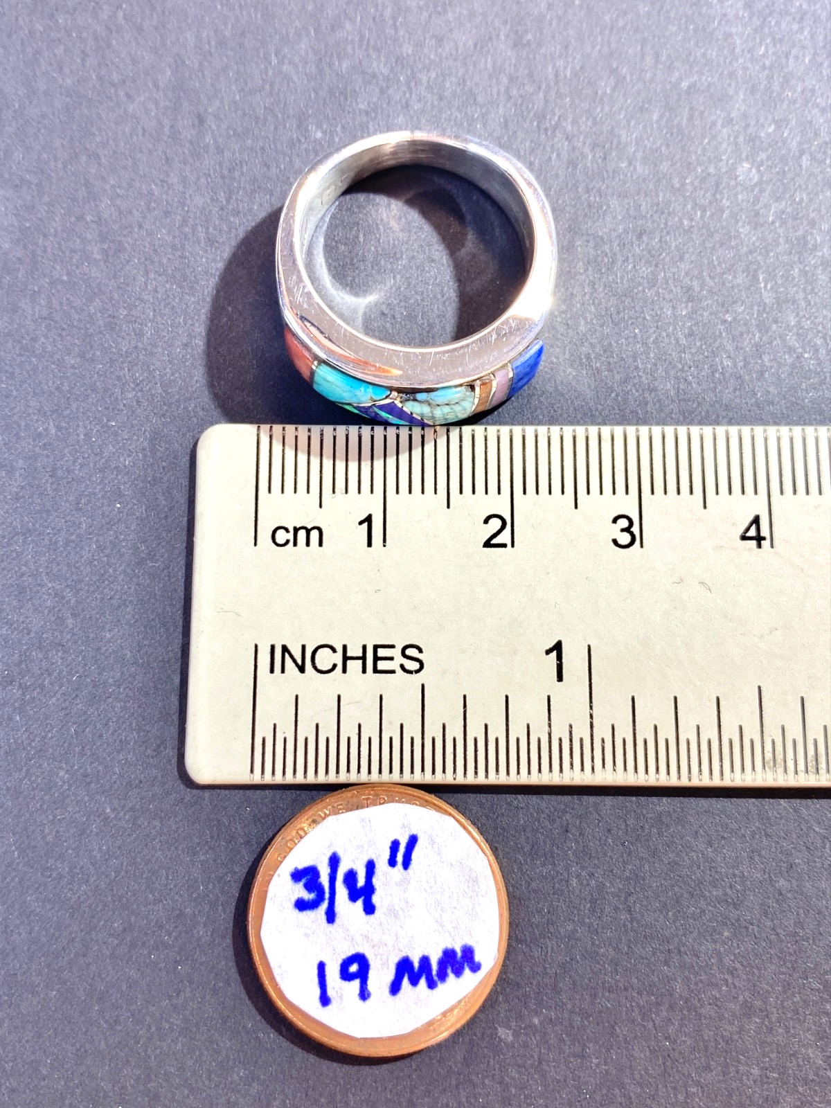 Vintage Sterling Navajo Earl Plummer Multi-Stone Channel Inlay Ring Size 7.5