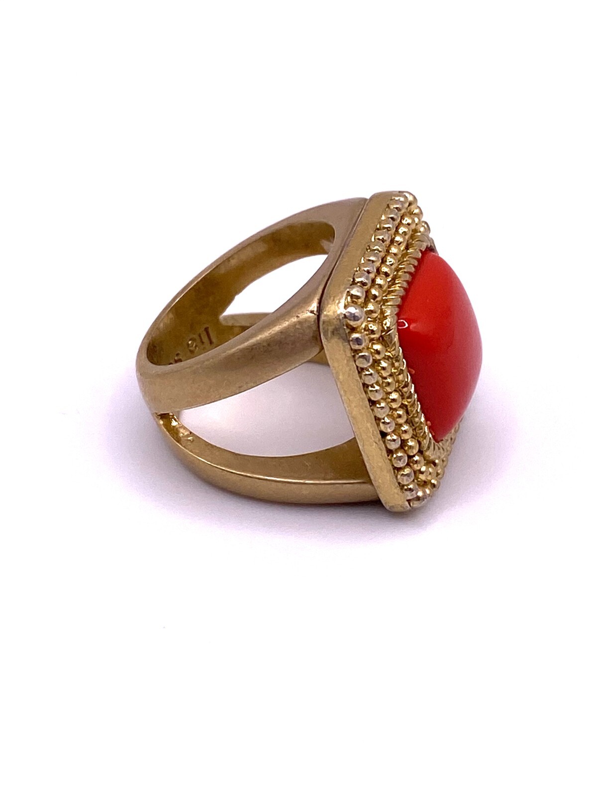 Vintage Style Lia Sophia Ring Large Square Orange Lozenge Goldtone Metal Setting