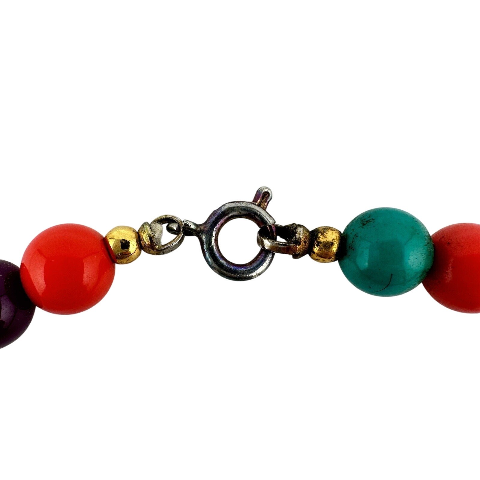 Vintage 1990s Rainbow Vivid Multicolor Acrylic Bead Gold Tone 19” Necklace
