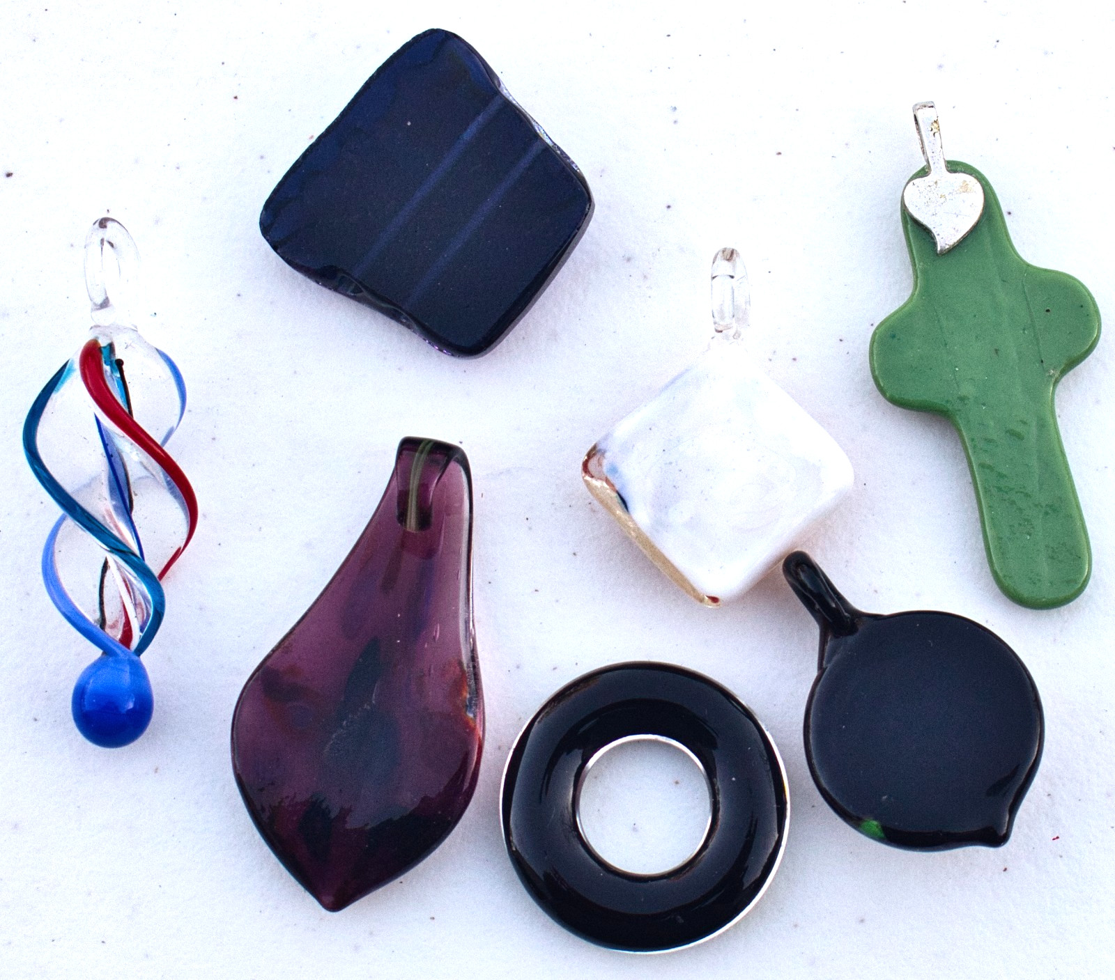 Fashion Lot of 7 Handblown Glass Pendants – no chains included