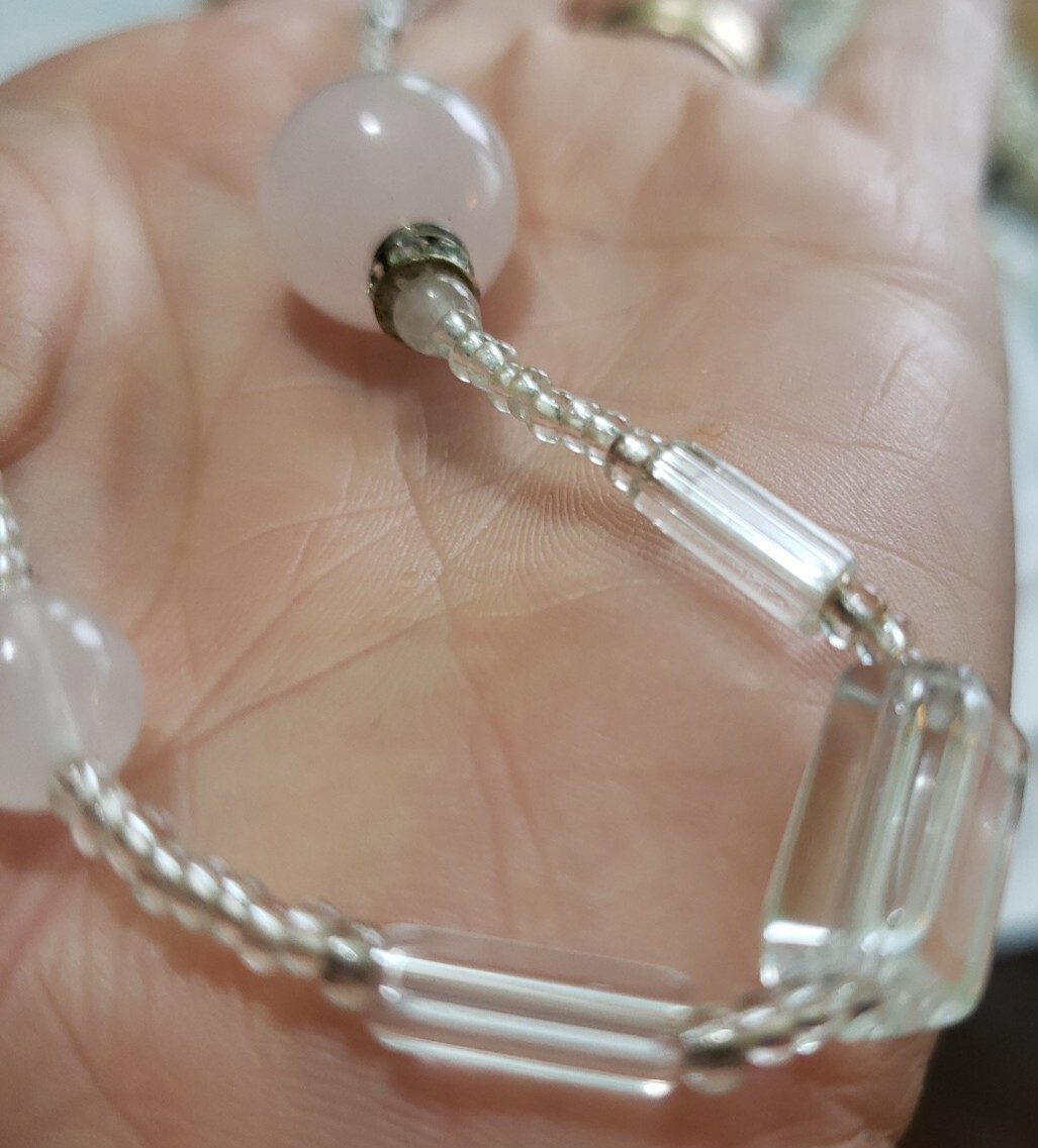 VTG ART GLASS BEAD NECKLACE Pink PateDeVerre/ Clear Sister Clasp Unsigned Beauty