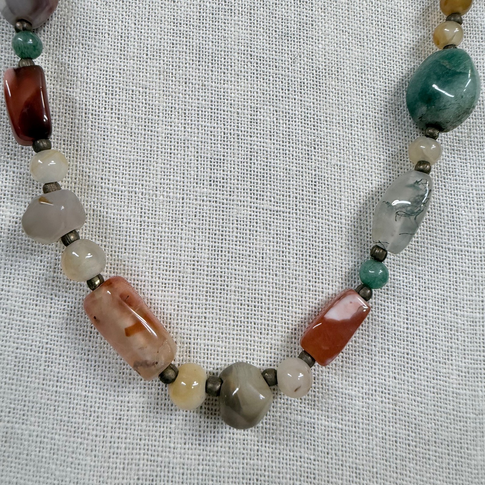 Vintage Beaded Necklace Semi Precious Earth Tones