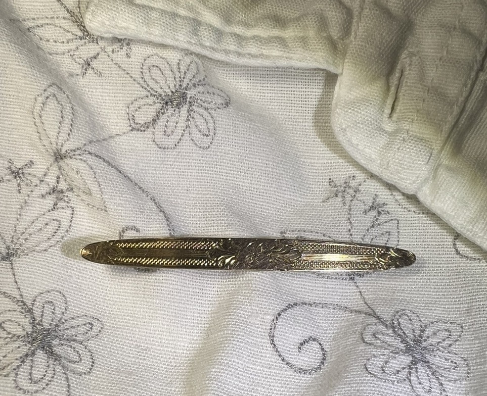 Antique Foster & Bailey Victorian Gold Plated Brooch, Etched, Letter “P”