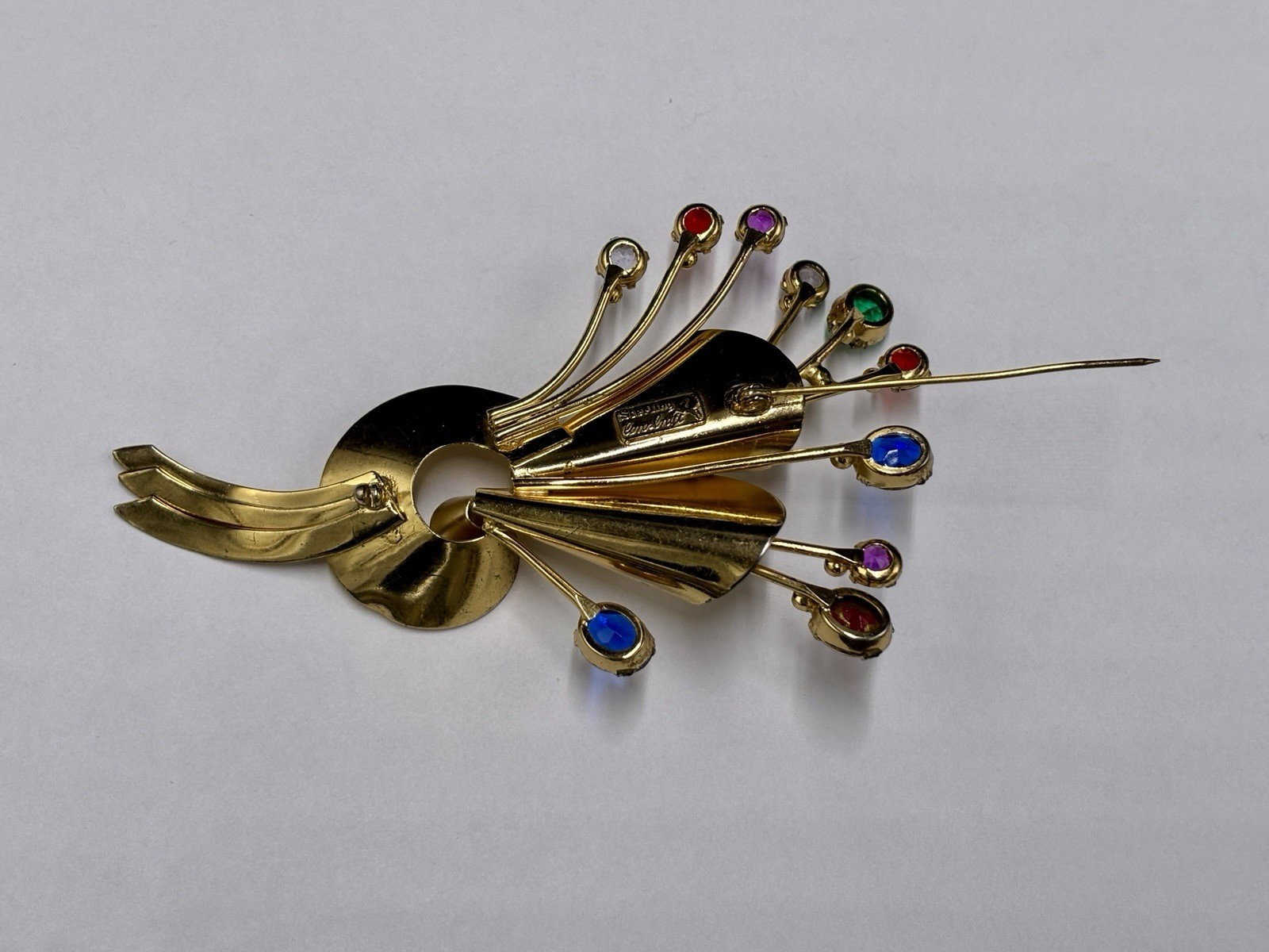 Coro Craft Adolph Katz Sterling Silver Vermeil Rhinestone Flower Spray Brooch