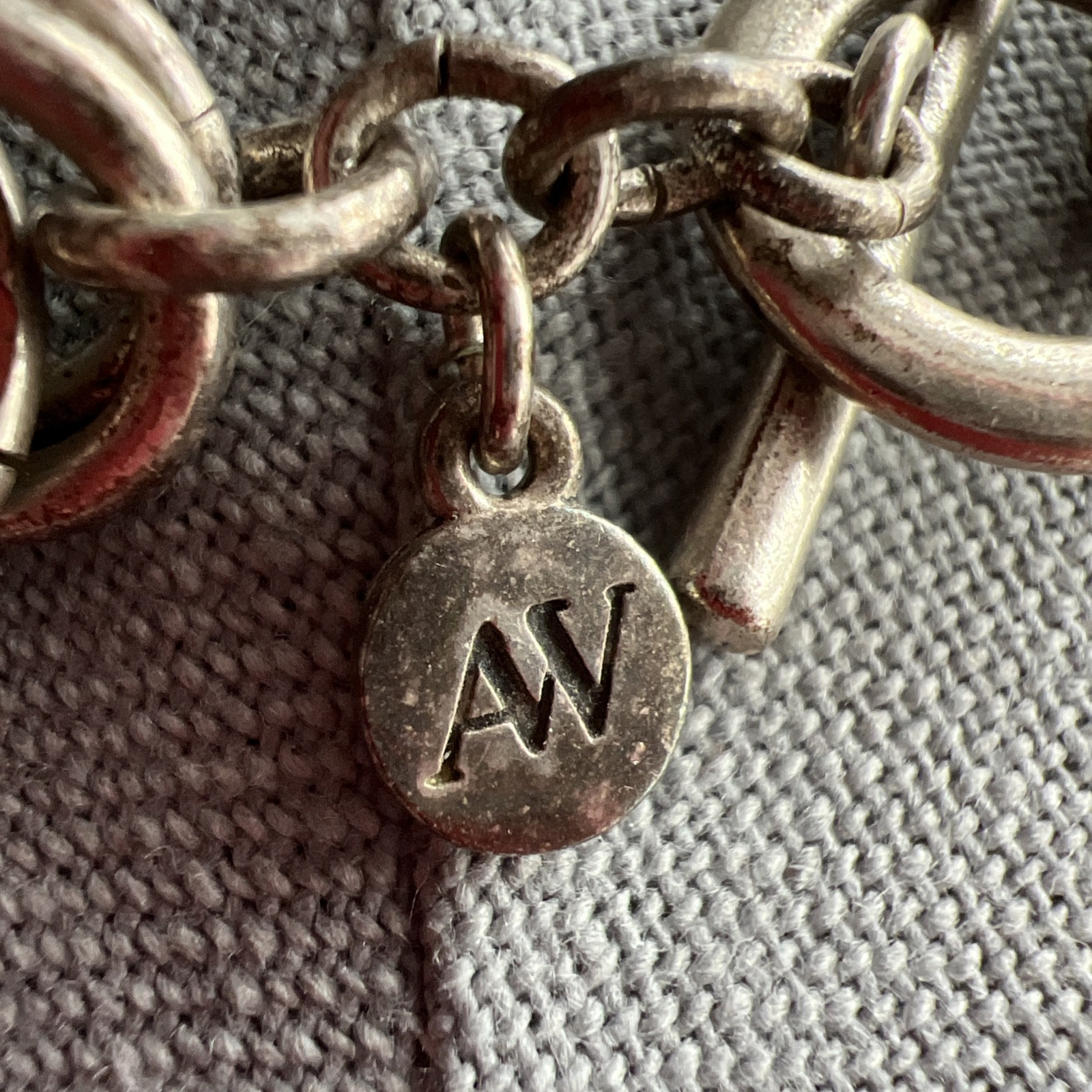 Vintage Double Link Silver Metal Necklace; Signed AV; Beautiful!