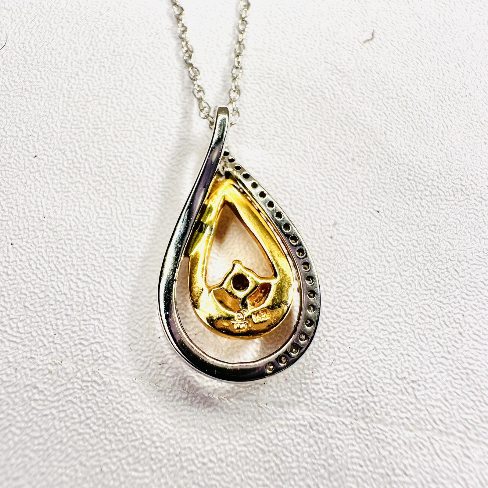 Vintage 14k White & Yellow Gold Champagne & White Diamond Pendant Necklace