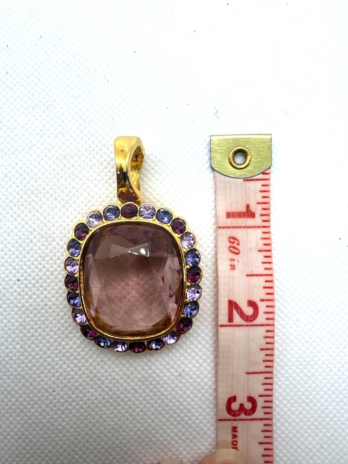 Joan Rivers Gold Plated Pink Cushion Crystal Pendant Purple Blue Halo Enhancer