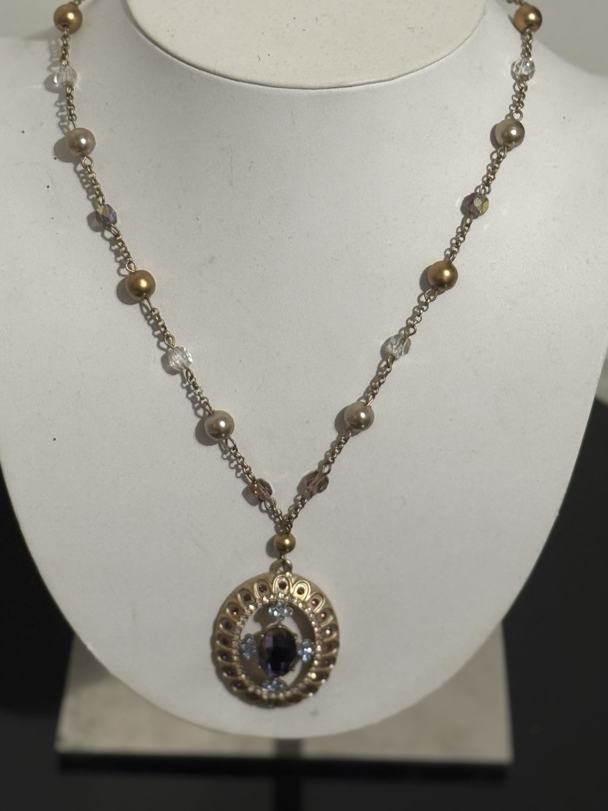 Vintage Carolee Necklace Purple And Blue Crystal Rhinestones Pendant