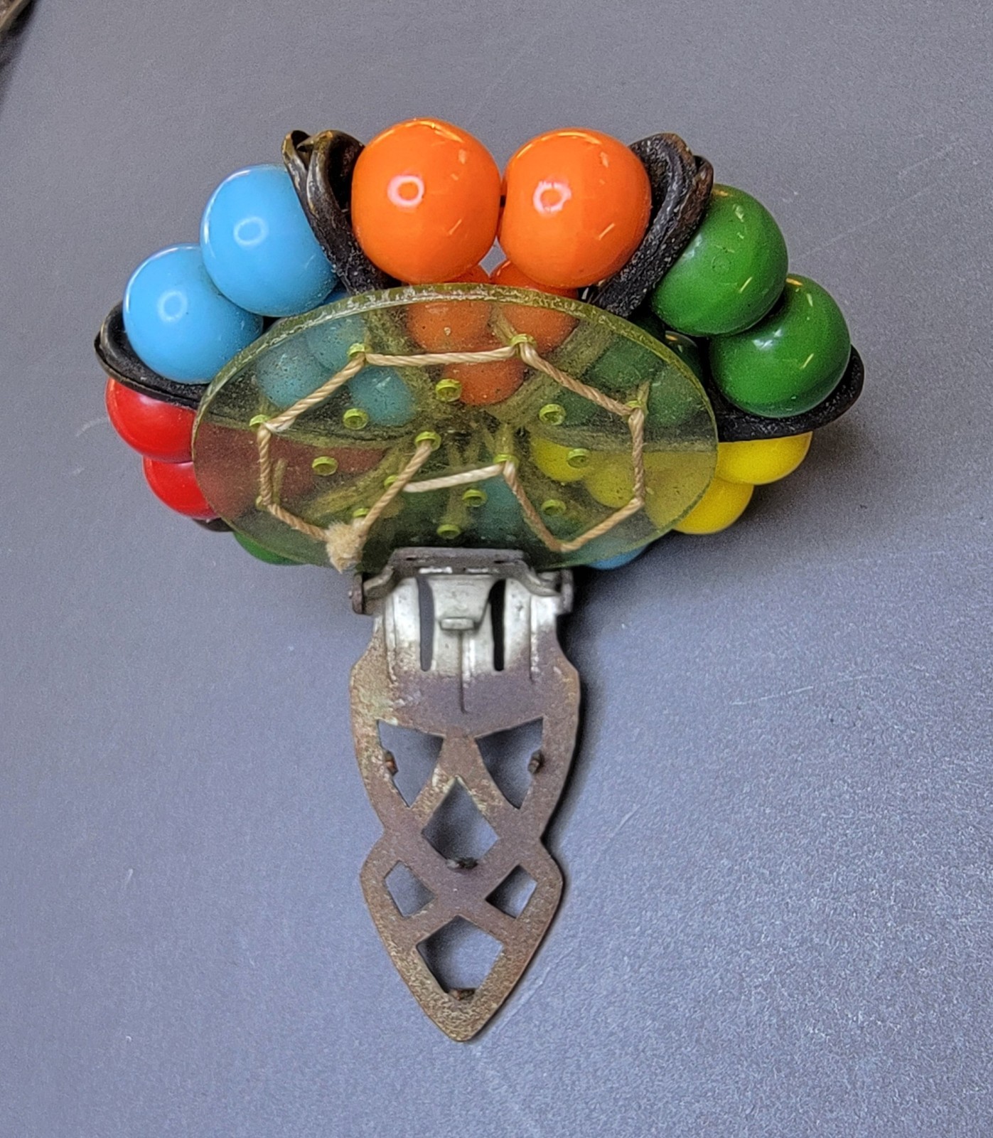 Vintage Miriam Haskell Unsigned? Dress Clip Brooch Wired Glass Beads