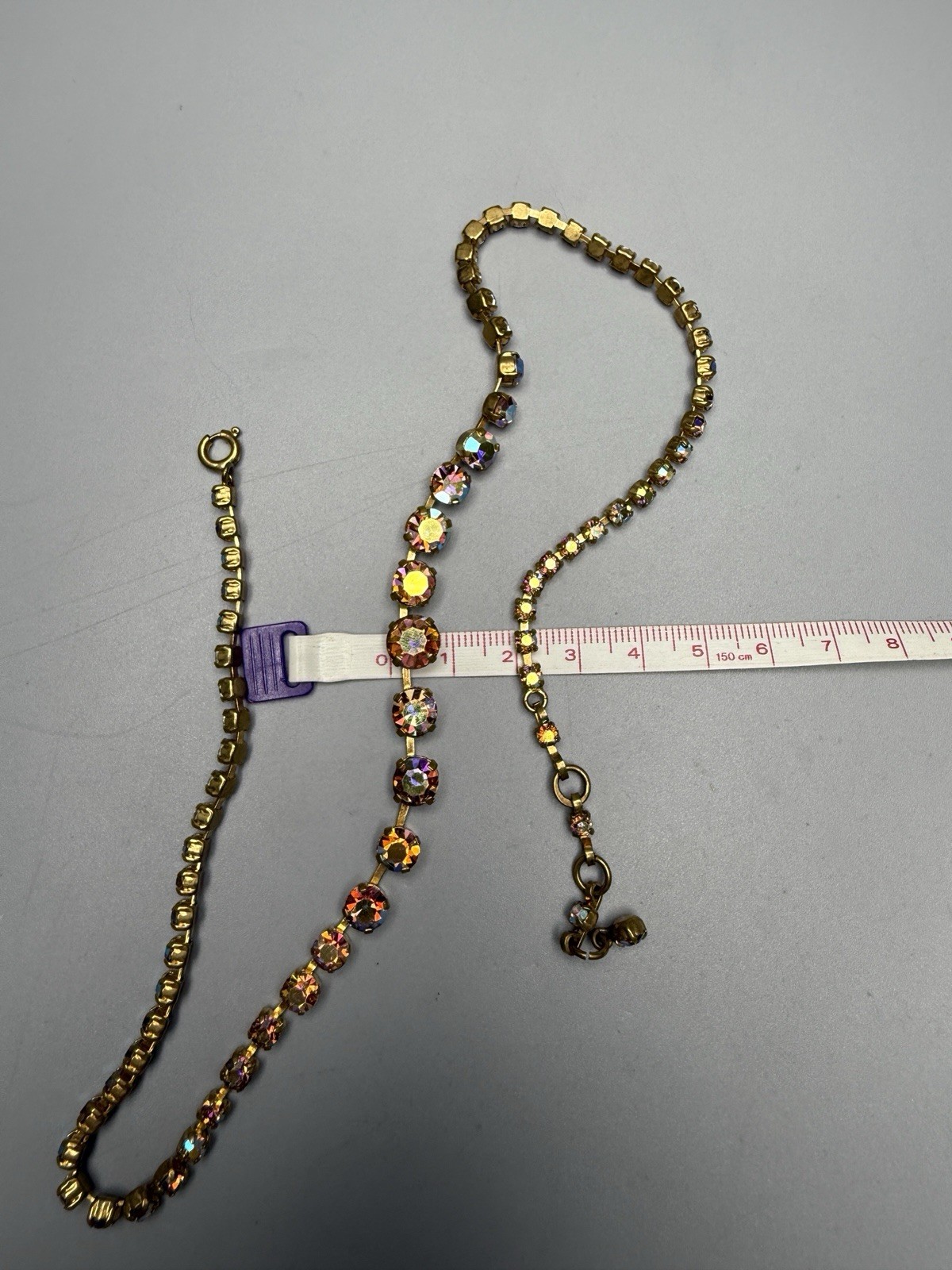Austrian AB Crystal Rhinestone Necklace Vtg 17.5-18.5” Graduated Stones 8-3mm