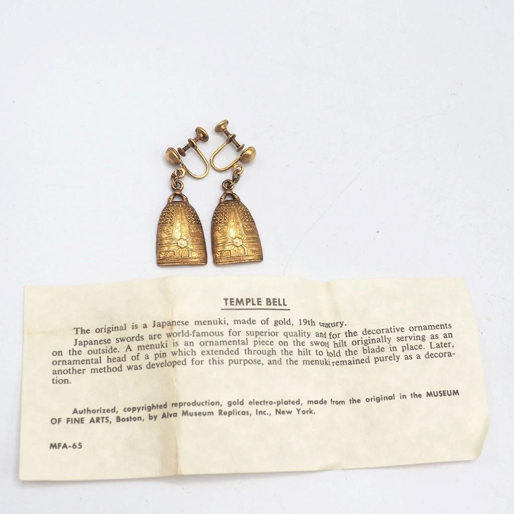 Alva Museum Replicas Japanese Temple Bells Pendant Earrings Screw On