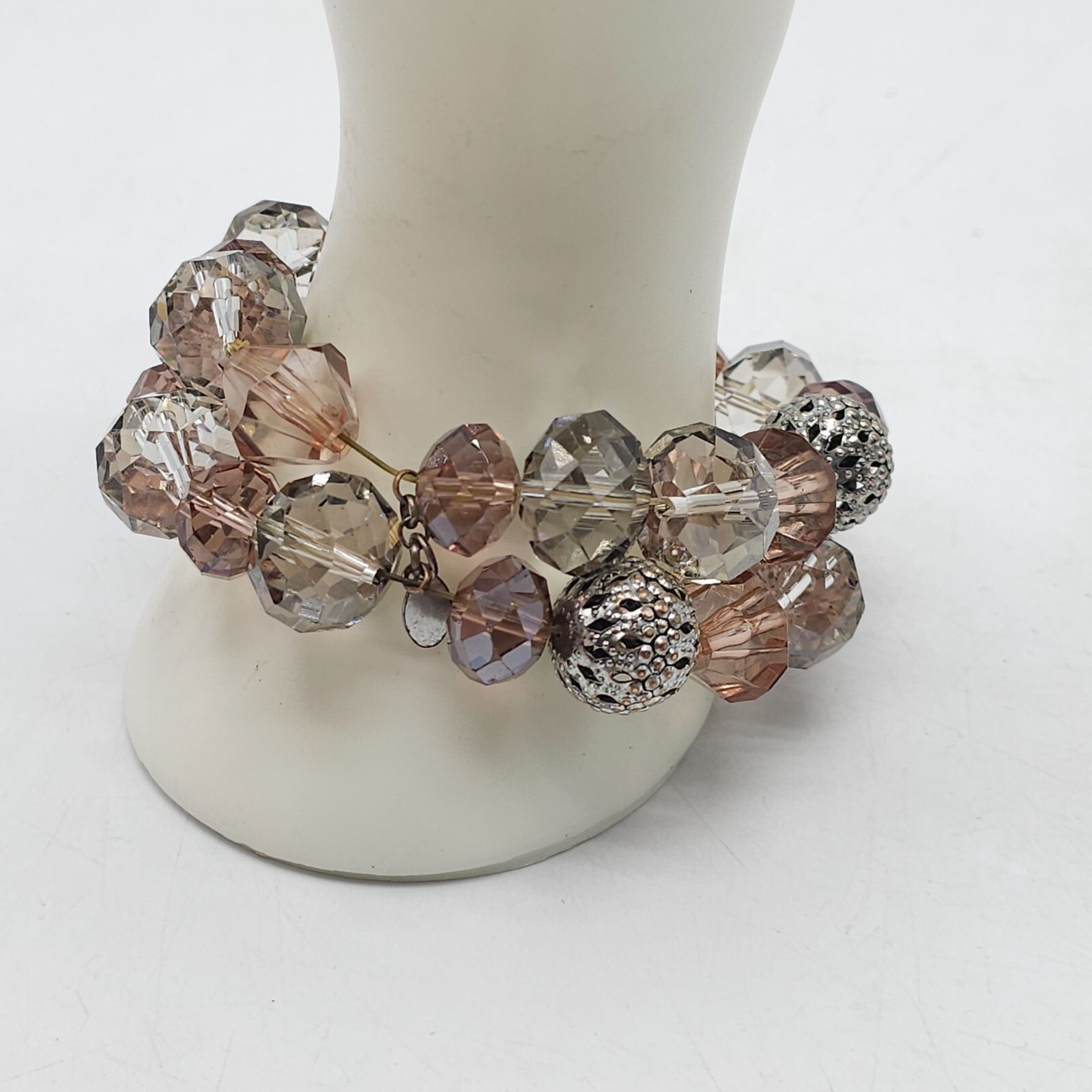 Chico’s Crystal Faceted Beaded Chunky Stretch Bracelet In Pink Clear