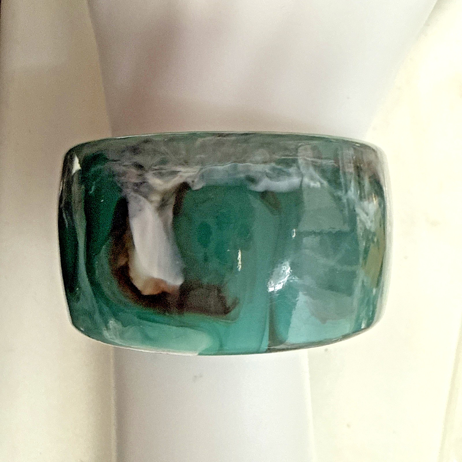 Vintage 70s Marbled Lucite Wide Bangle Bracelet Green White Black 1 3/8″ wide