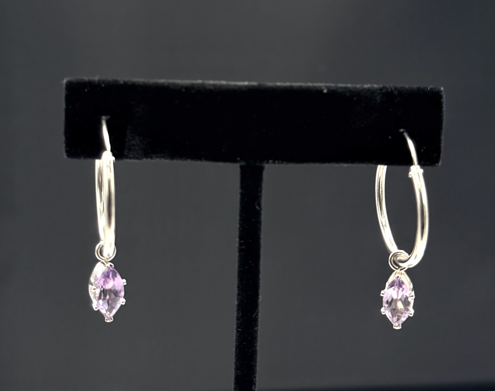 Vintage Amethyst Hoop Earrings Pendant Set Sterling Silver w Kit Heath Chain 5.6