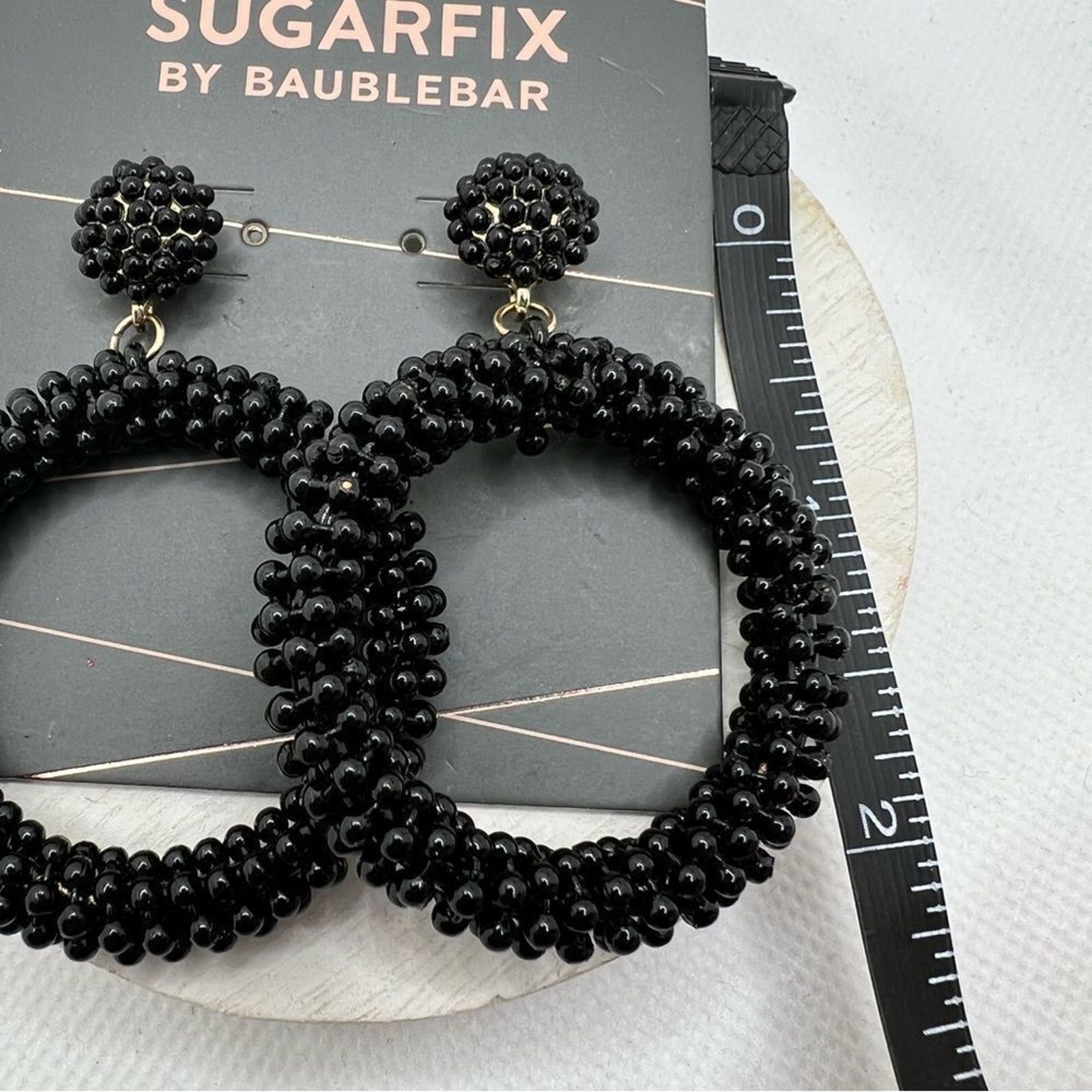 New Sugarfix by Baublebar Black Beaded Hoop Post Earrings