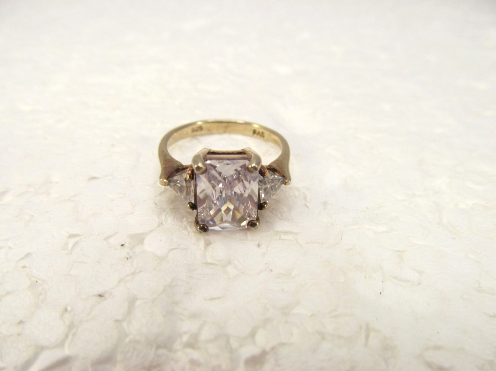 925 Sterling Silver Gold Vermeil Princess Trillion CZ Statement Ring Size 6 Vtg