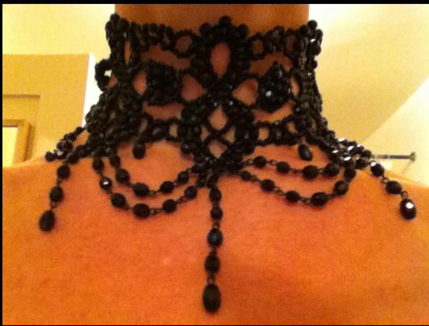Vintage Anouska Hempel Black Glass Bead Choker Necklace Victorian Gothic