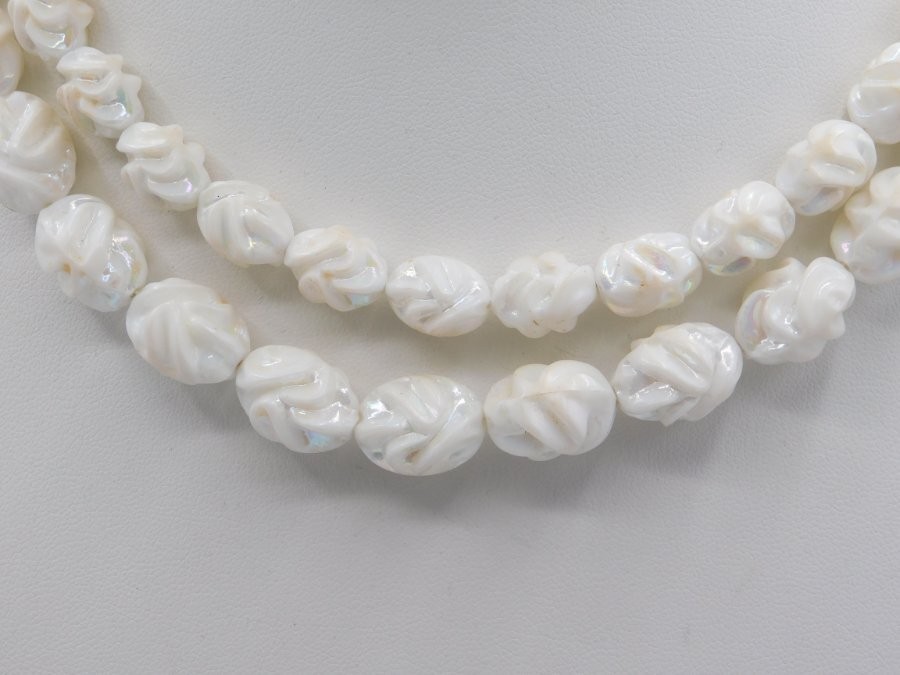 A912-VINTAGE NECKLACE~MULTI STRAND~UNIQUE BEADS~WHITE/AB FINISH~15″-17″