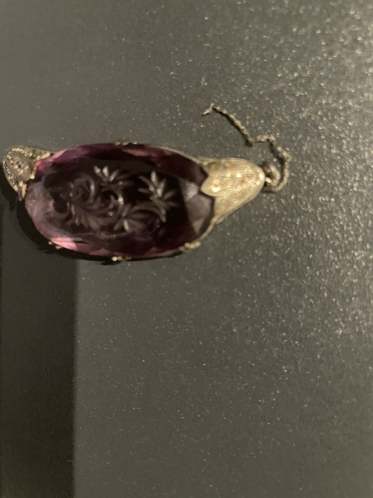 Vintage Czech Art Deco Antique Amethyst Glass Pendant only Flower design