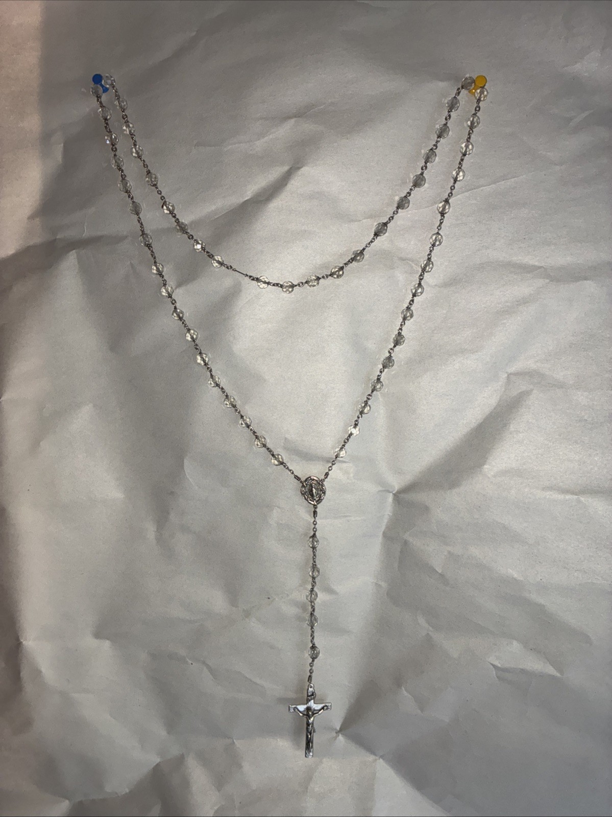VINTAGE CREED STERLING SILVER CRYSTAL ROSARY BEADS CROSS CRUCIFIX