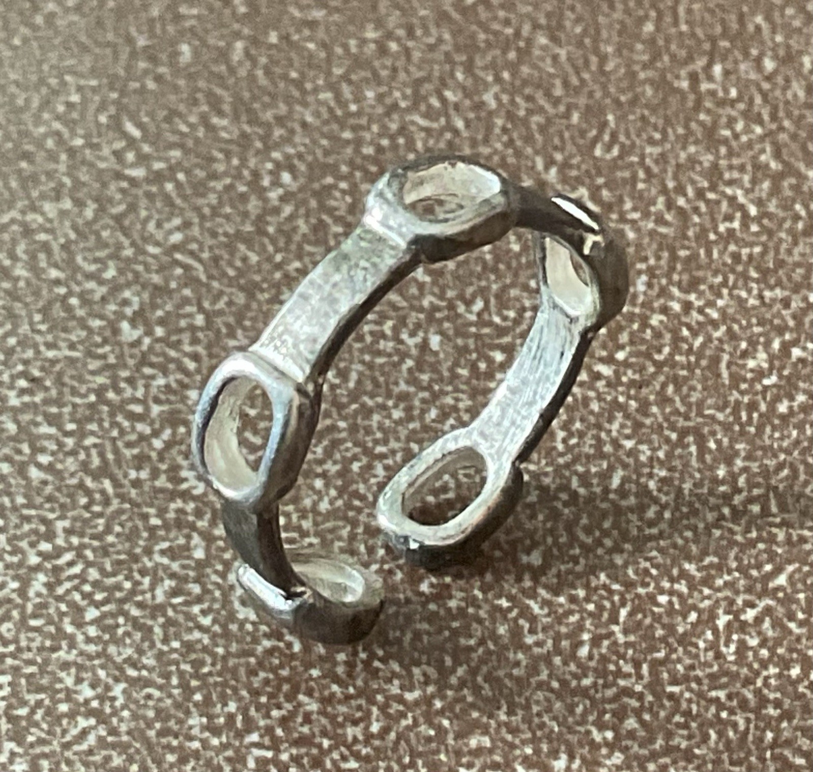 Vtg 925 Sterling Silver Ring Open Chain Link Industrial Modernist Sz 3.5 – 4.25
