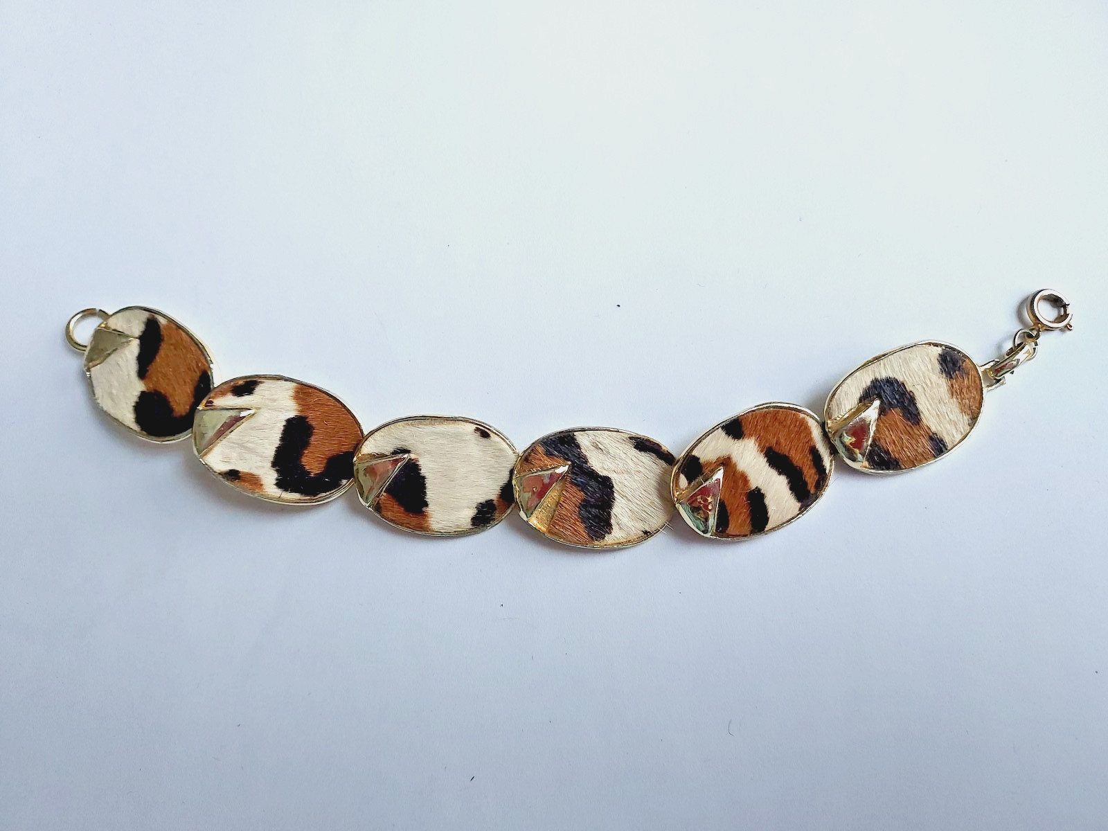 Vintage Faux Fur Bracelet Cheetah Leopard Animal Print 1970’s Retro Six Link