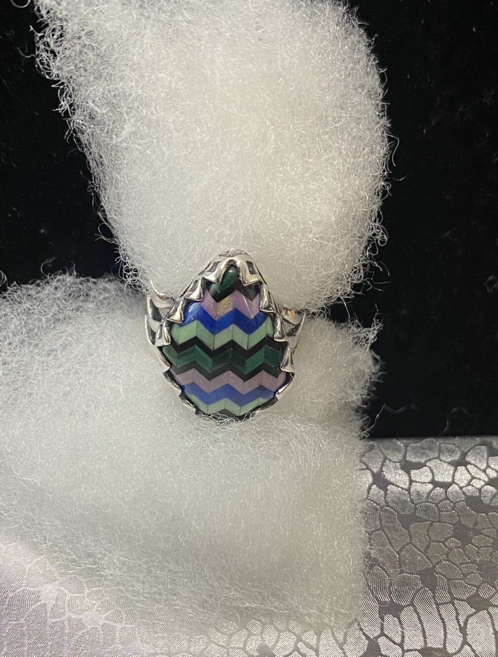 CAROLYN POLLACK Sterling Silver Multicolor Stones, Triple Band Ring, Size 9