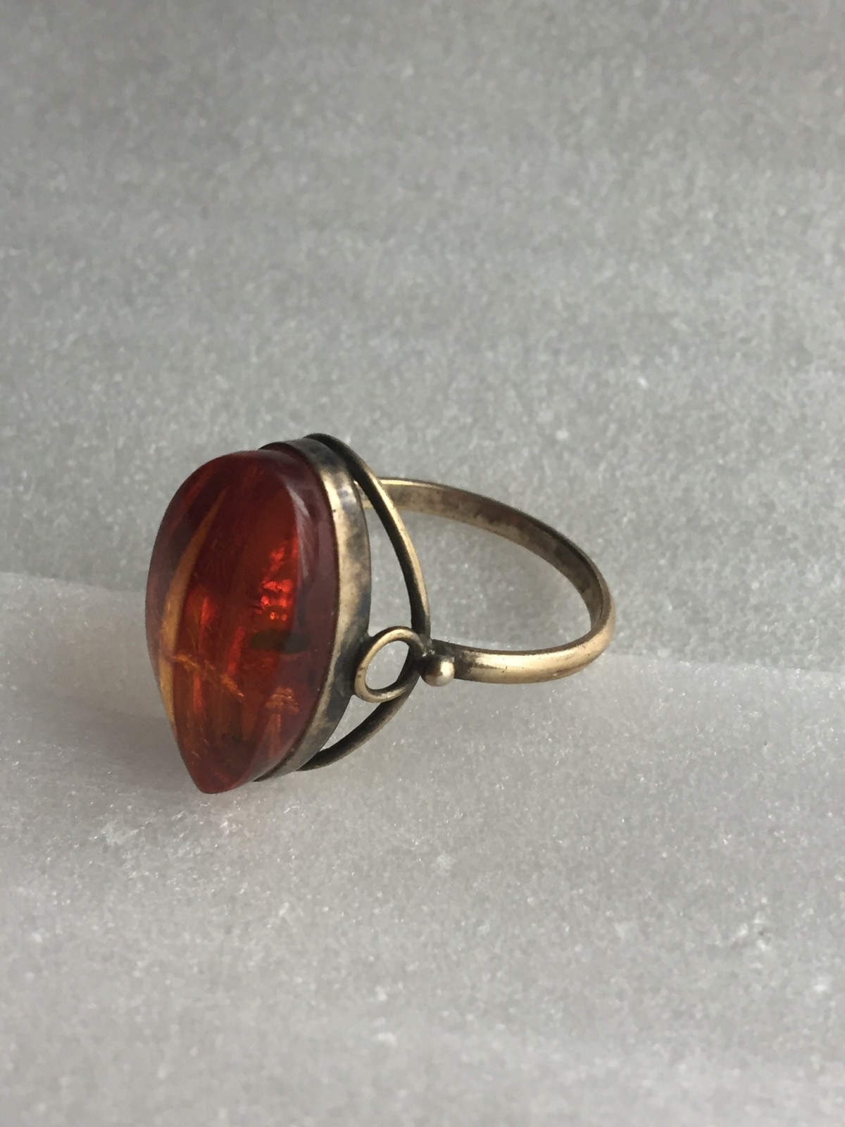 Rings Gold Plated Vintage Soviet Silver 875 USSR 100% Genuine Royal amber Baltic