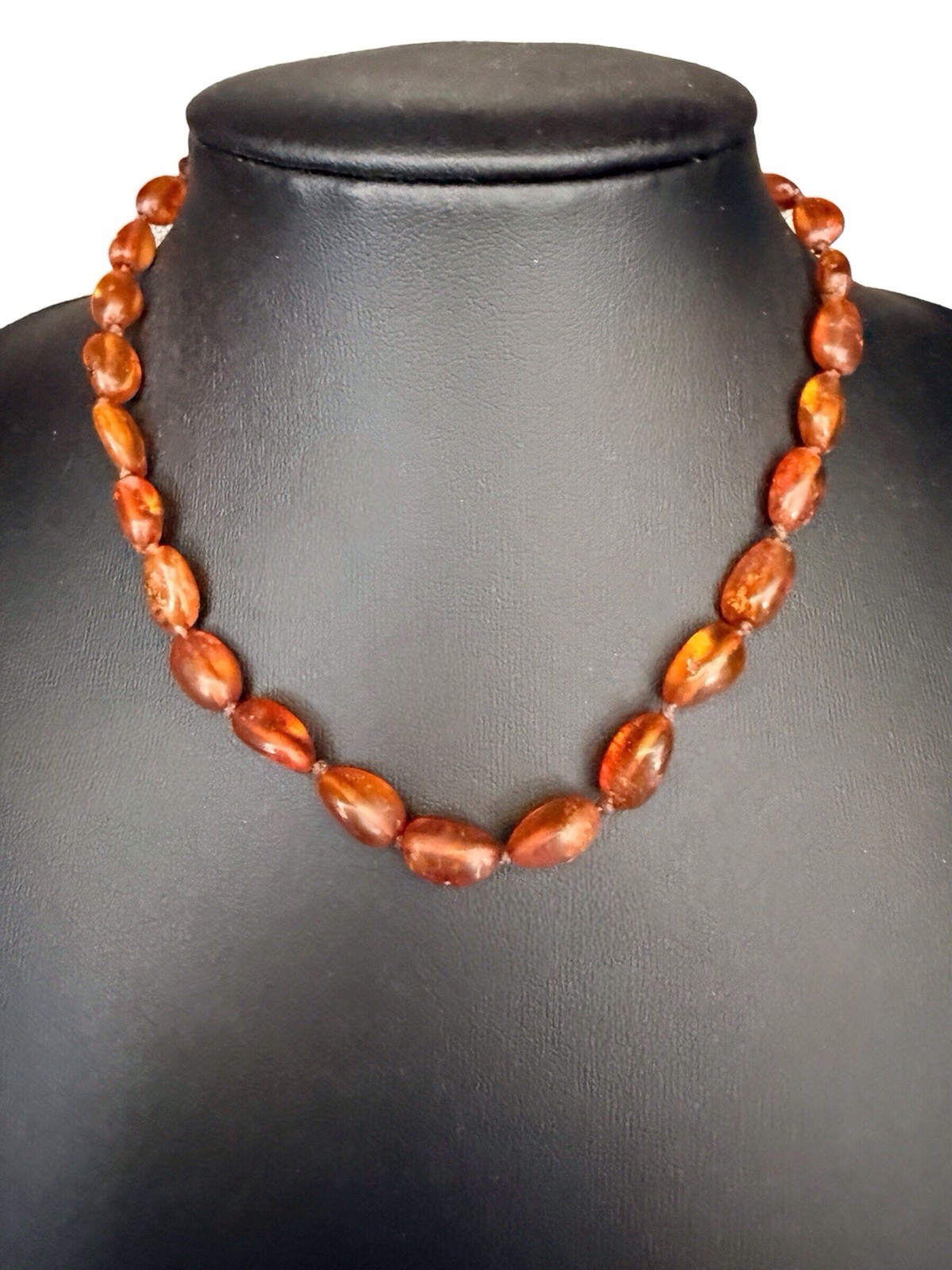 Vintage Natural Honey Amber Small Necklace Choker Gold P. Clasp Hand Knotted A9