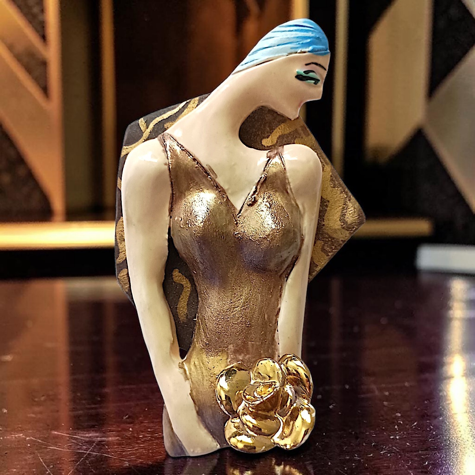 Vtg Art Deco Lady Brooch Pin Avant Garde Artisan Signed Painted Art Nouveau
